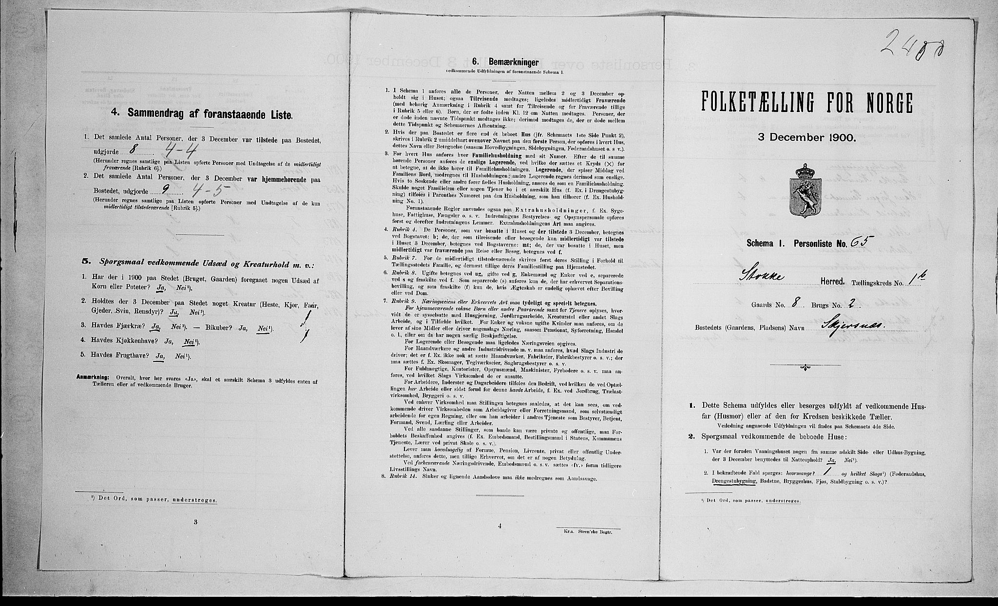 RA, 1900 census for Stokke, 1900, p. 364