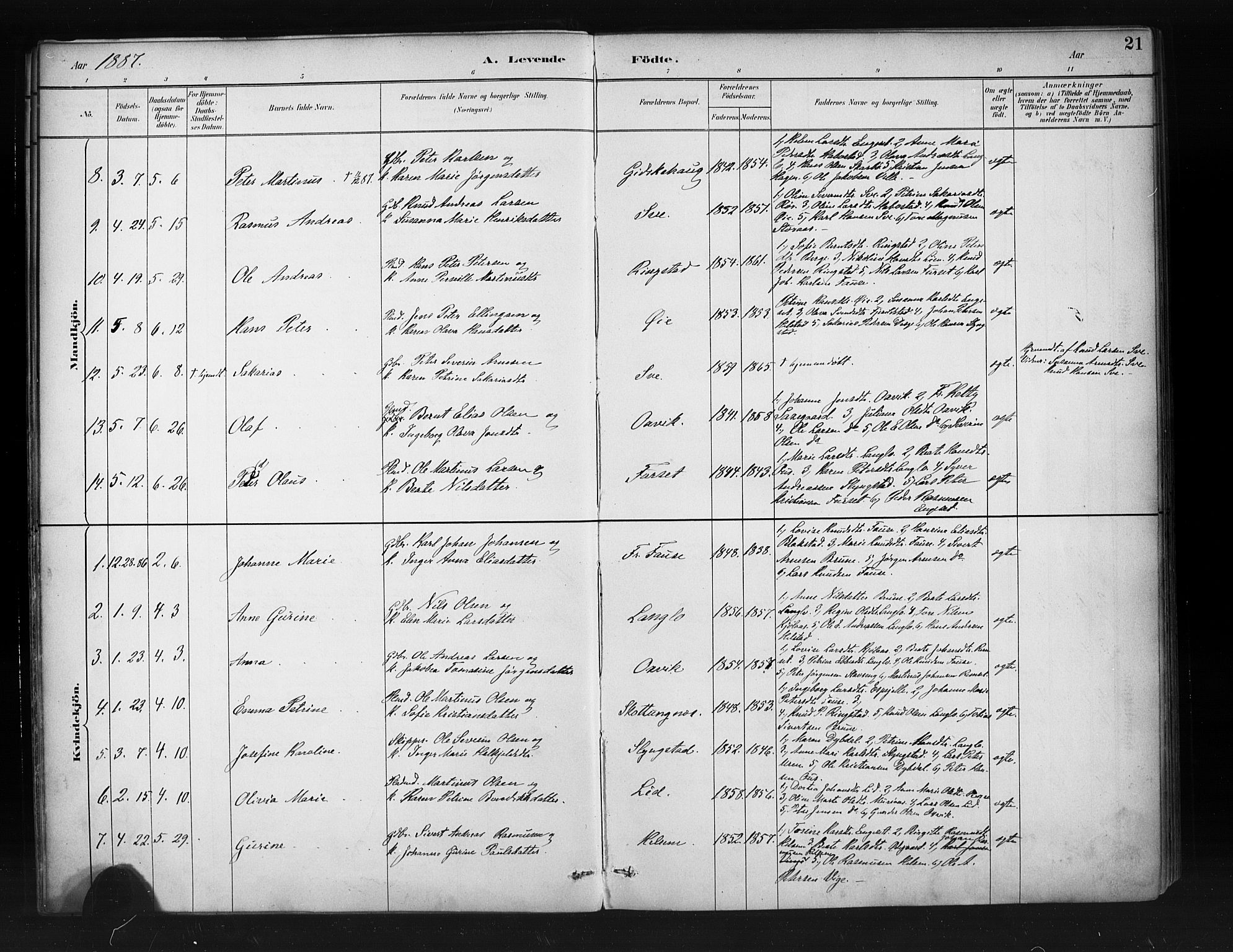 Ministerialprotokoller, klokkerbøker og fødselsregistre - Møre og Romsdal, SAT/A-1454/520/L0283: Parish register (official) no. 520A12, 1882-1898, p. 21