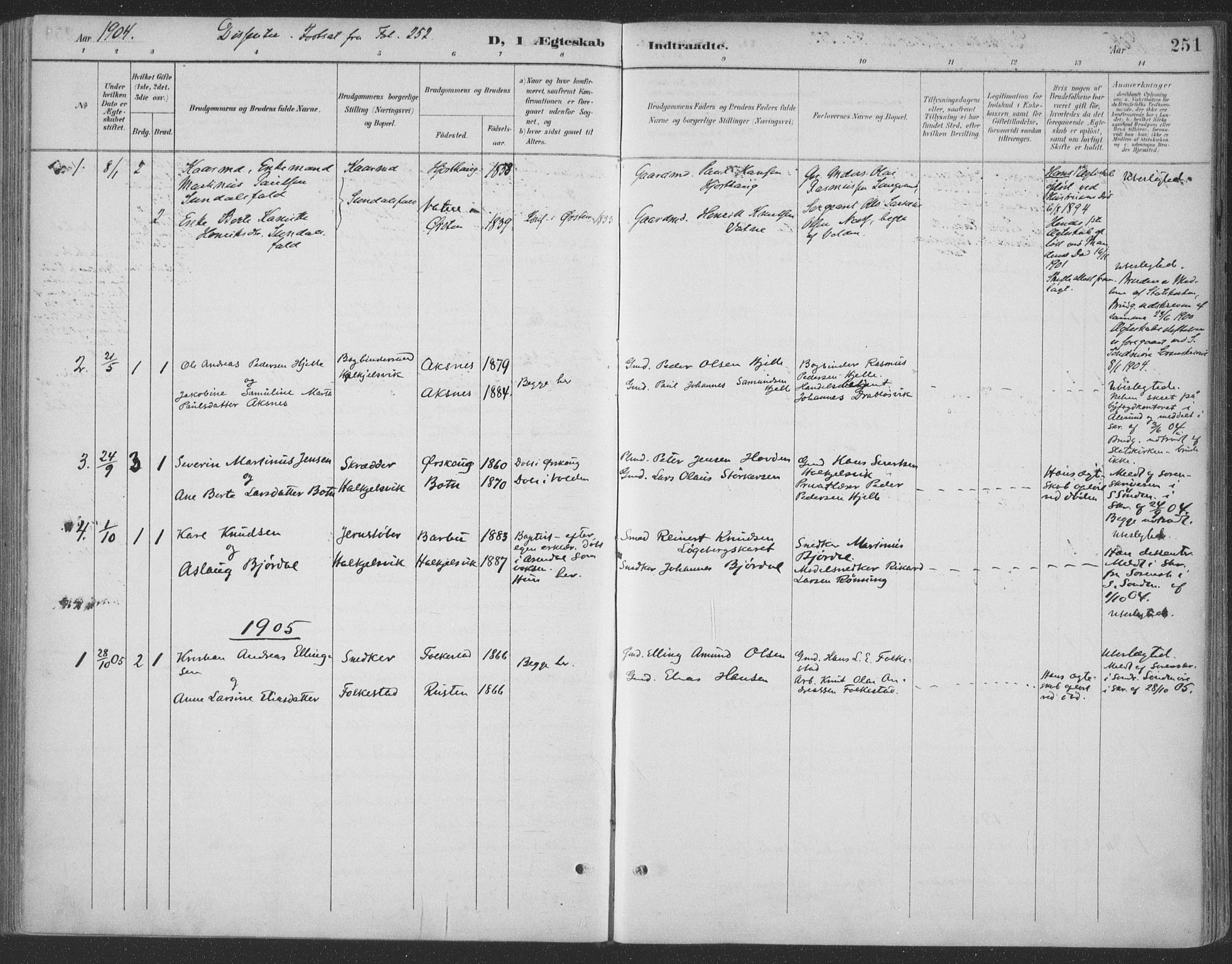 Ministerialprotokoller, klokkerbøker og fødselsregistre - Møre og Romsdal, SAT/A-1454/511/L0142: Parish register (official) no. 511A09, 1891-1905, p. 251