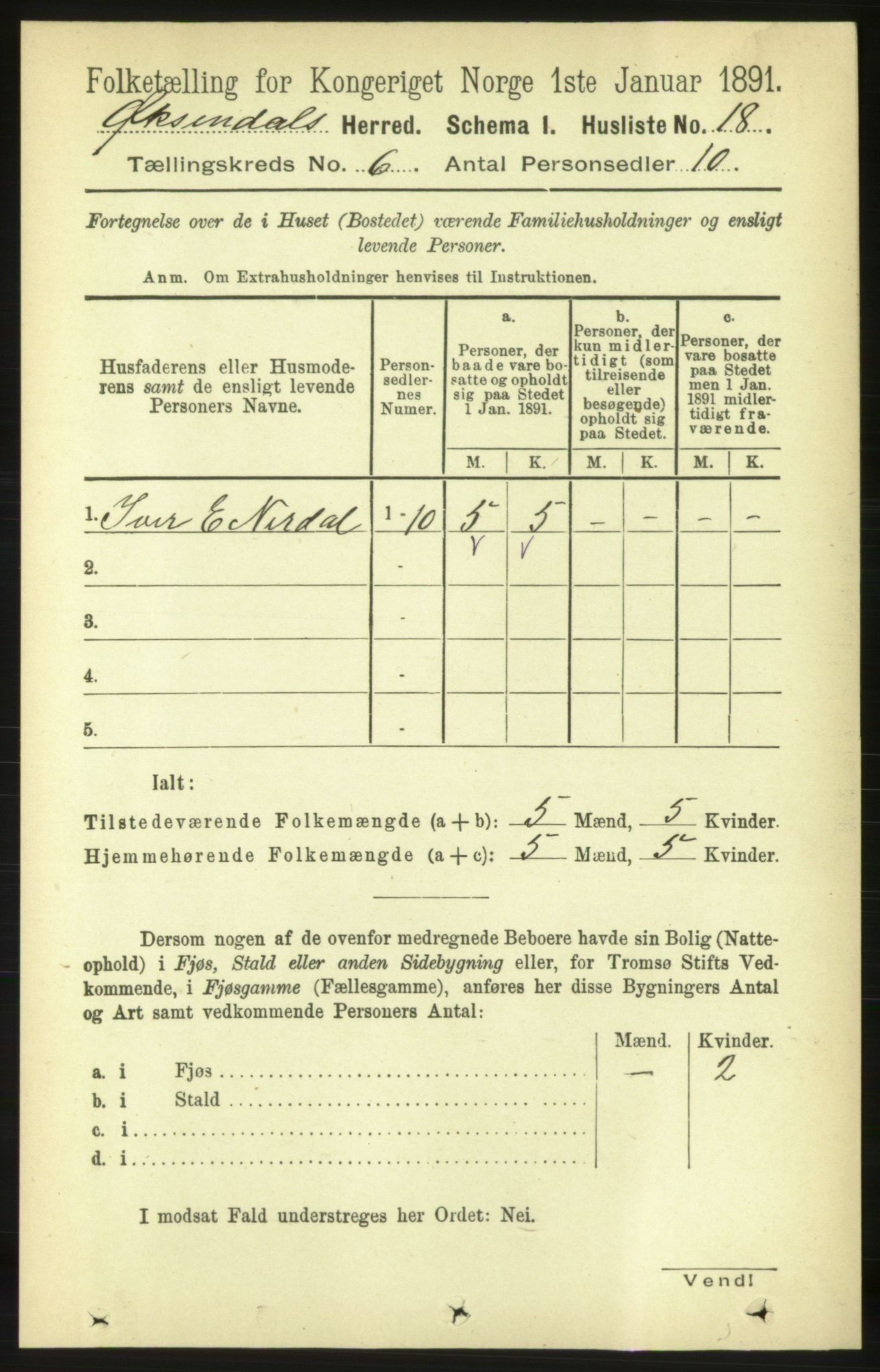 RA, 1891 census for 1561 Øksendal, 1891, p. 1227