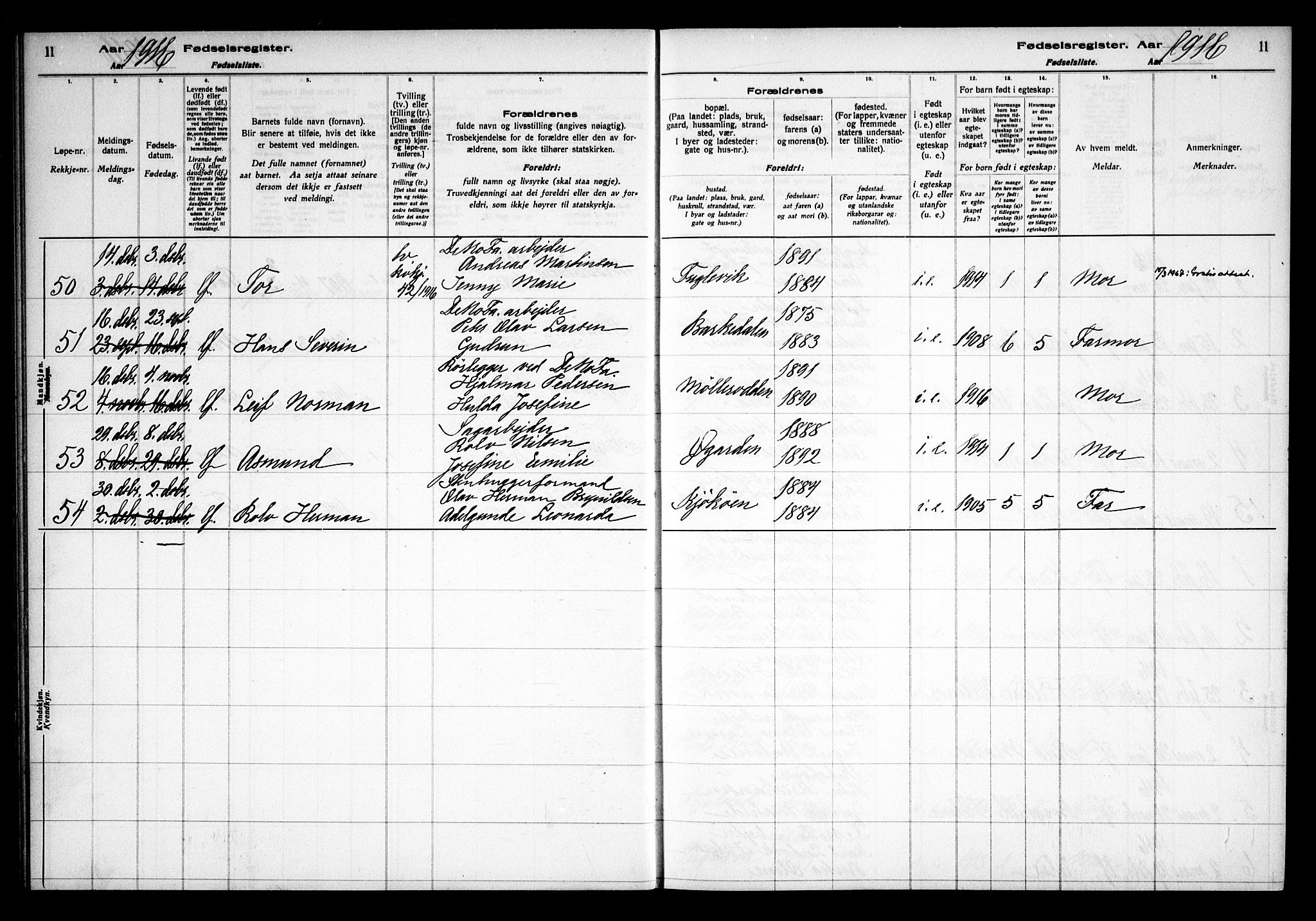 Kråkerøy prestekontor Kirkebøker, AV/SAO-A-10912/J/Ja/L0001: Birth register no. 1, 1916-1938, p. 11