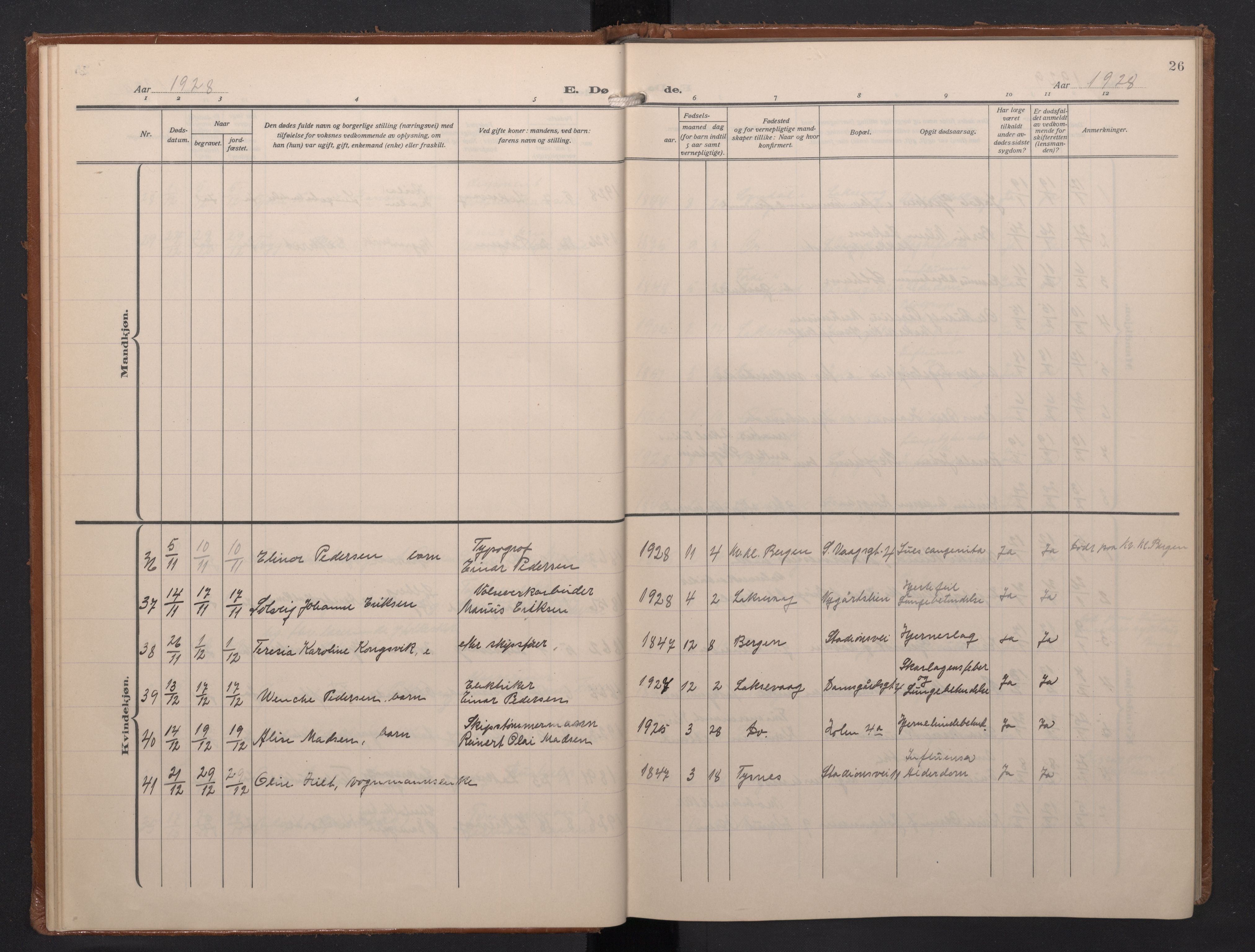 Laksevåg Sokneprestembete, AV/SAB-A-76501/H/Ha/Haa/Haae/L0001: Parish register (official) no. E 1, 1924-1950, p. 26