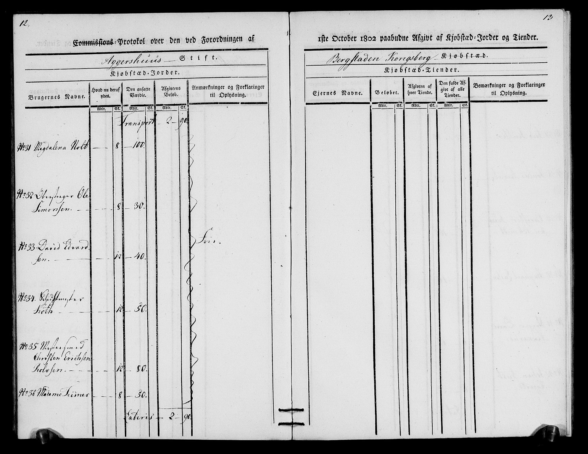 Rentekammeret inntil 1814, Realistisk ordnet avdeling, AV/RA-EA-4070/N/Ne/Nea/L0057b: Numedal og Sandsvær fogderi. Oppebørselsregister for Kongsberg bergstad, 1803-1804, p. 8