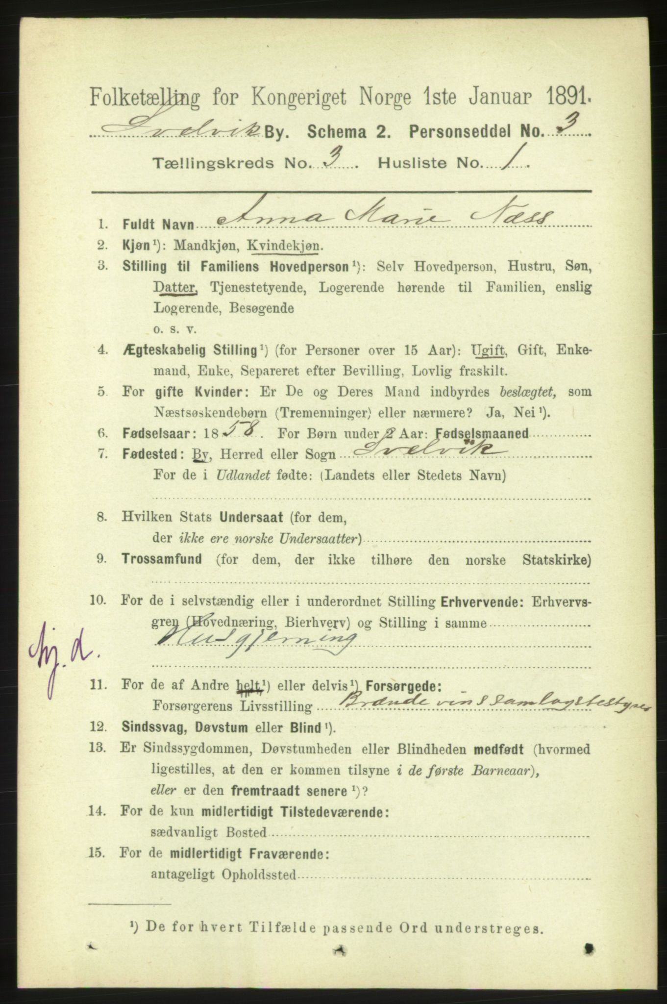 RA, 1891 census for 0701 Svelvik, 1891, p. 1212