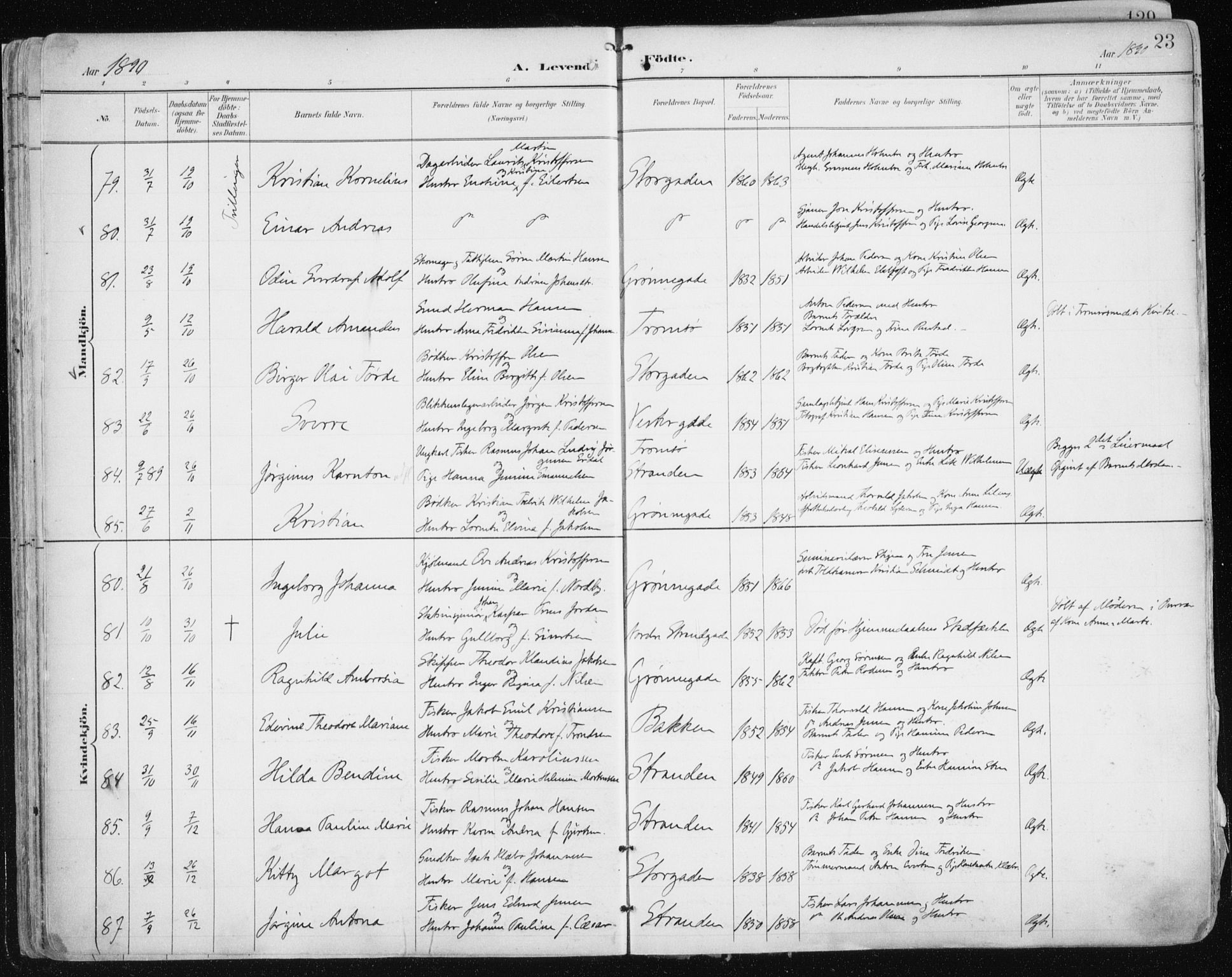 Tromsø sokneprestkontor/stiftsprosti/domprosti, AV/SATØ-S-1343/G/Ga/L0015kirke: Parish register (official) no. 15, 1889-1899, p. 23