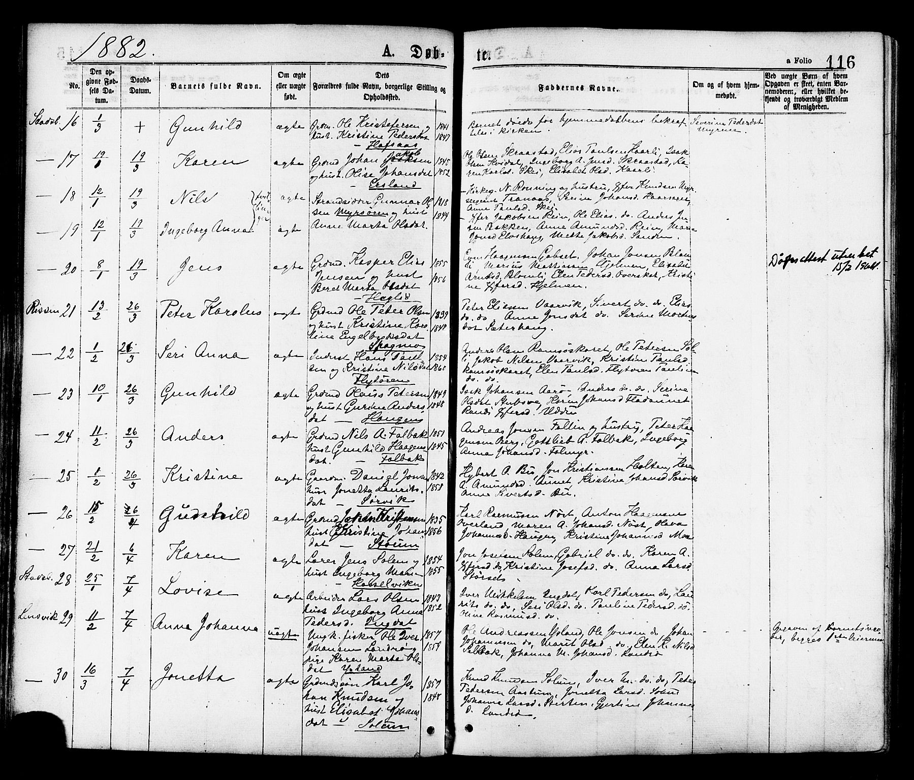 Ministerialprotokoller, klokkerbøker og fødselsregistre - Sør-Trøndelag, SAT/A-1456/646/L0613: Parish register (official) no. 646A11, 1870-1884, p. 116