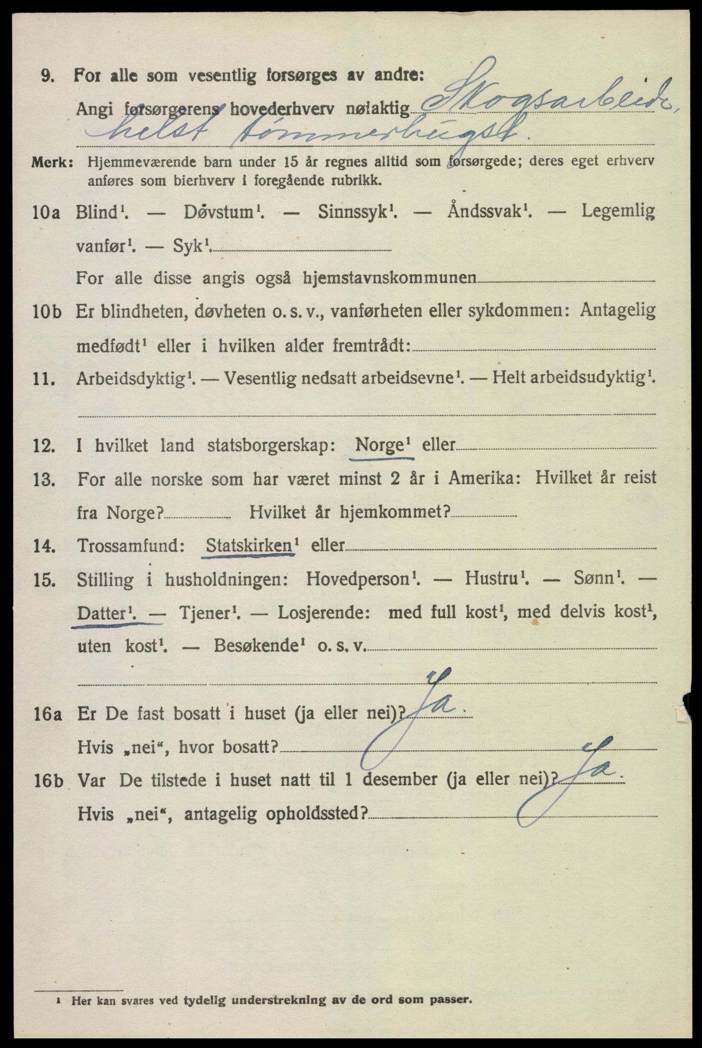 SAH, 1920 census for Tynset, 1920, p. 1629