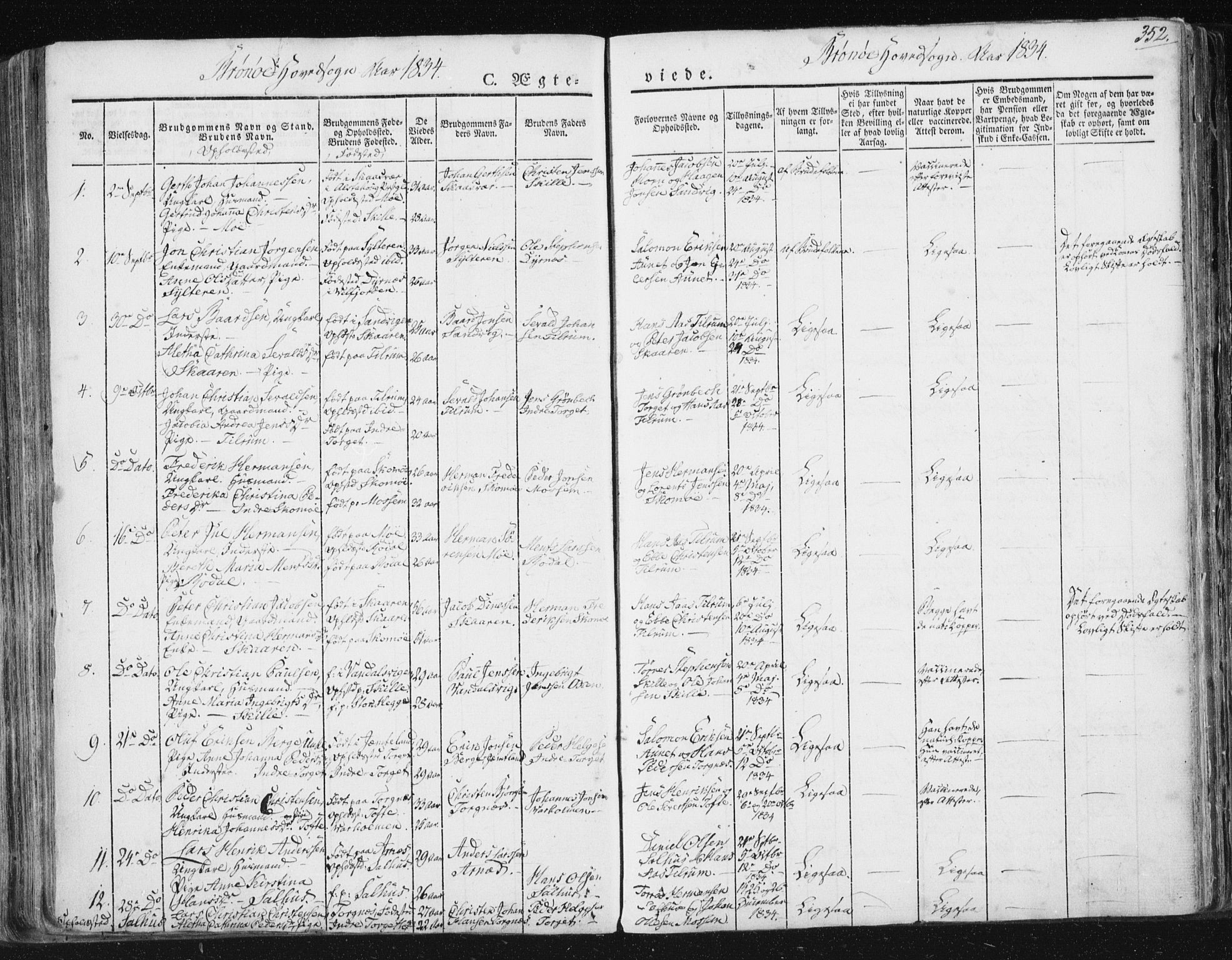 Ministerialprotokoller, klokkerbøker og fødselsregistre - Nordland, SAT/A-1459/813/L0198: Parish register (official) no. 813A08, 1834-1874, p. 352