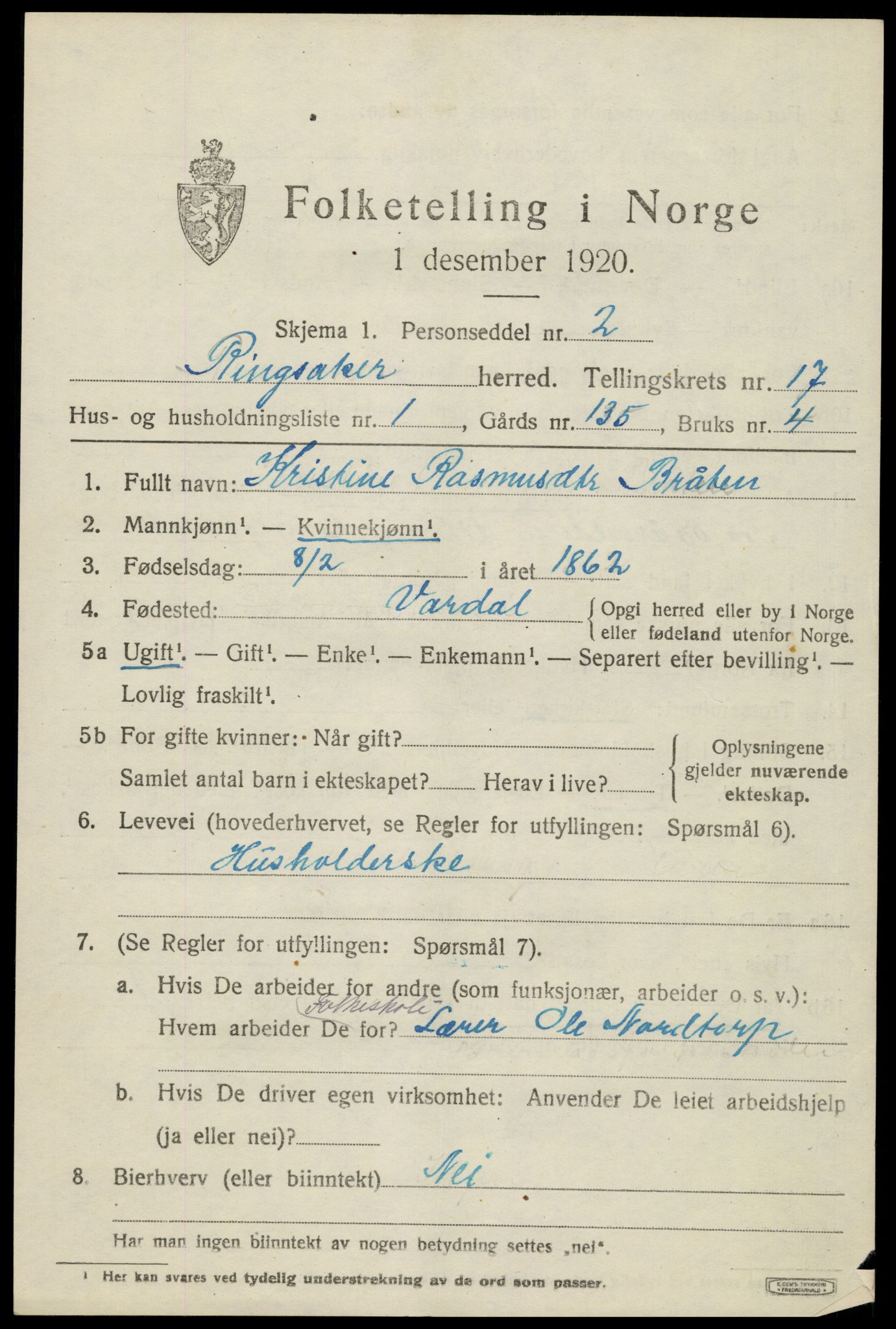 SAH, 1920 census for Ringsaker, 1920, p. 23656