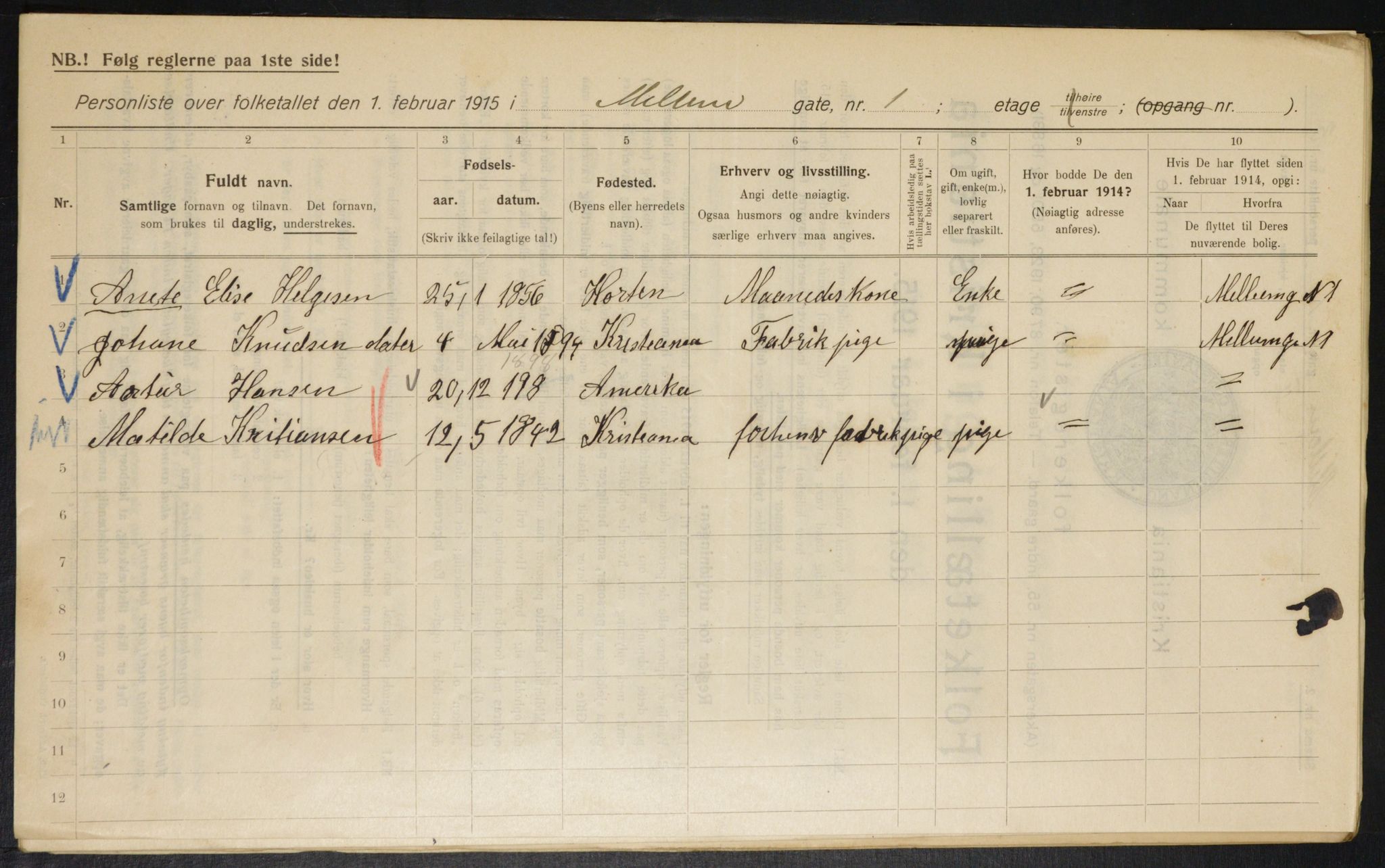 OBA, Municipal Census 1915 for Kristiania, 1915, p. 64447