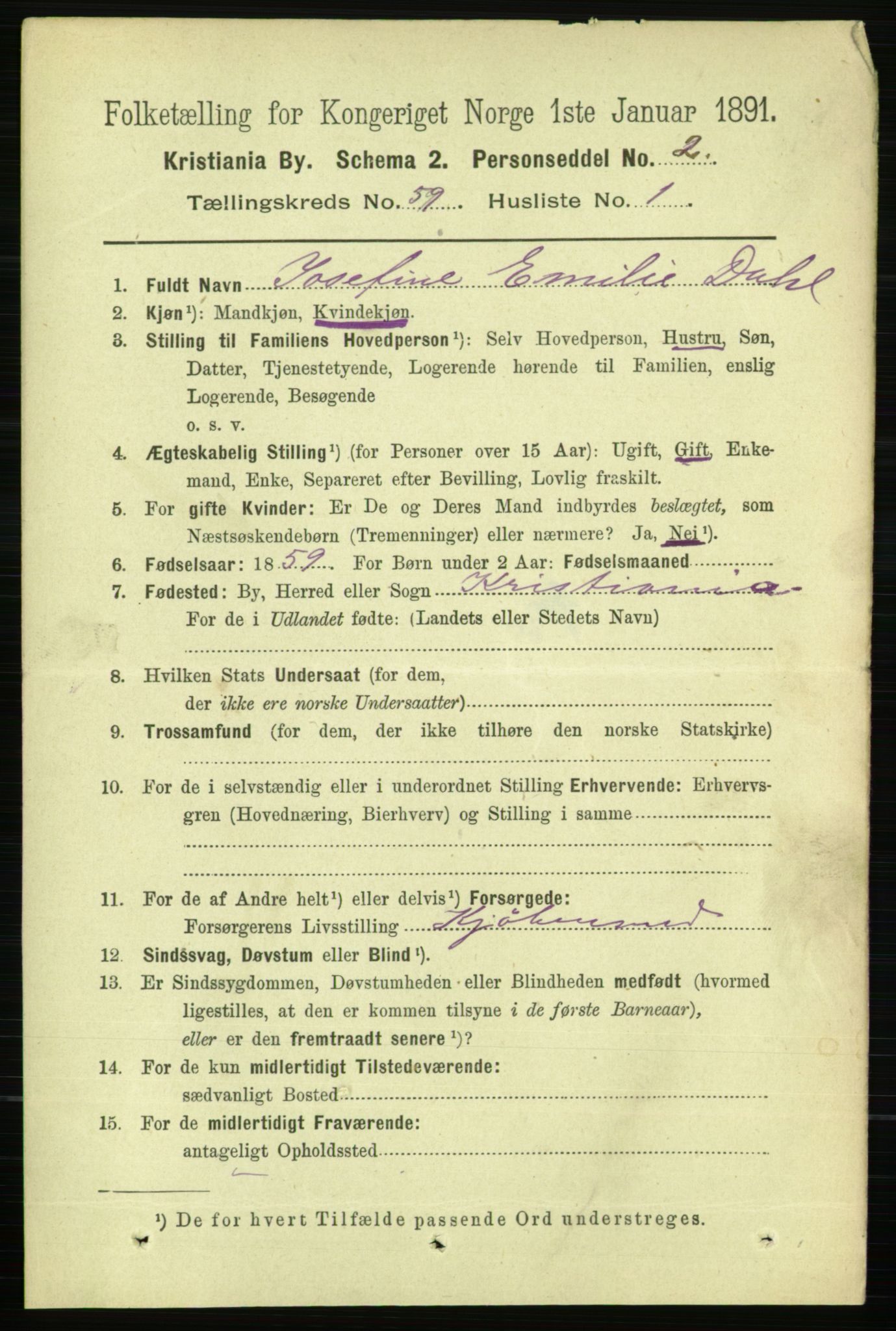 RA, 1891 census for 0301 Kristiania, 1891, p. 31364