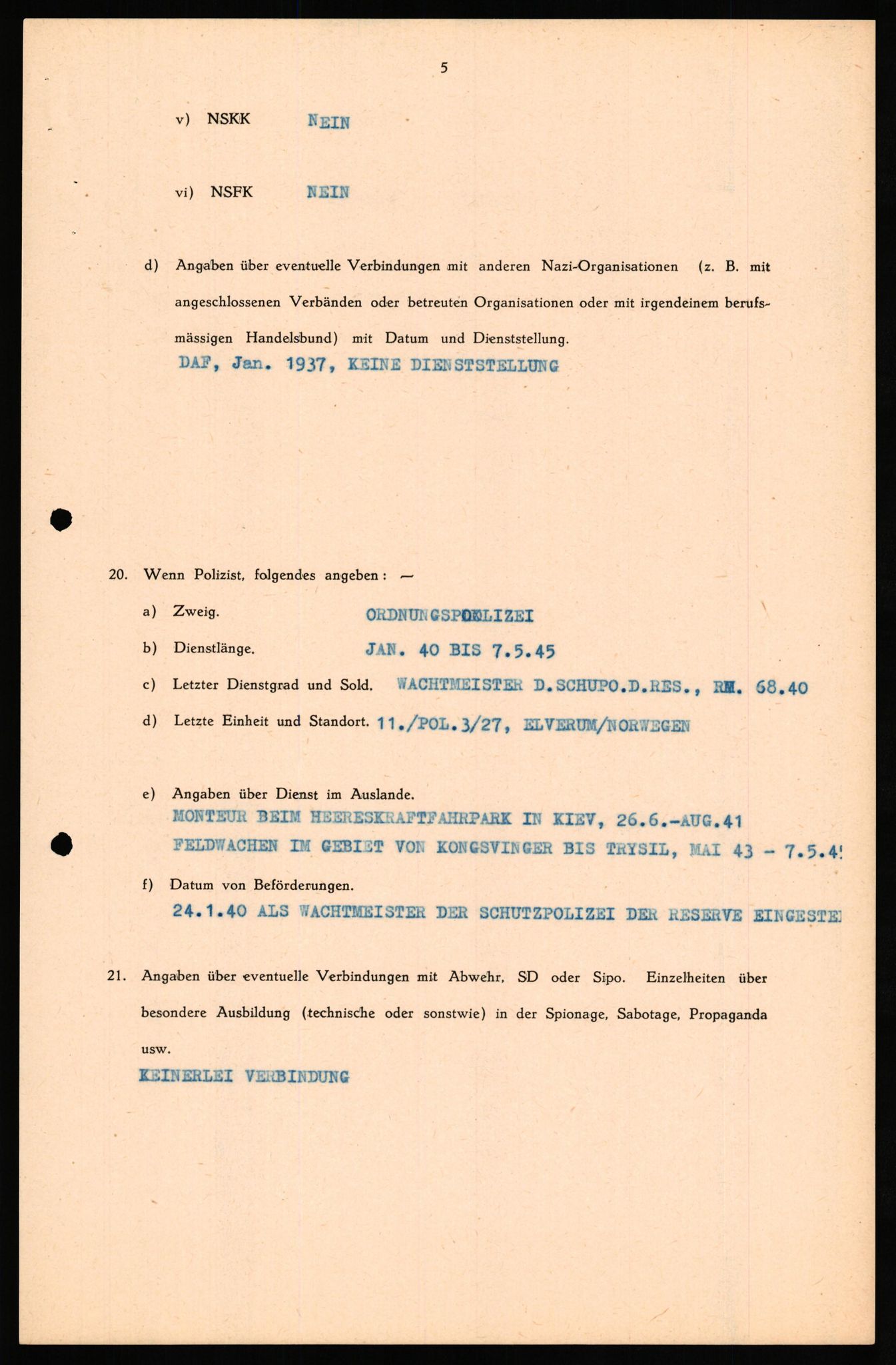 Forsvaret, Forsvarets overkommando II, AV/RA-RAFA-3915/D/Db/L0028: CI Questionaires. Tyske okkupasjonsstyrker i Norge. Tyskere., 1945-1946, p. 501