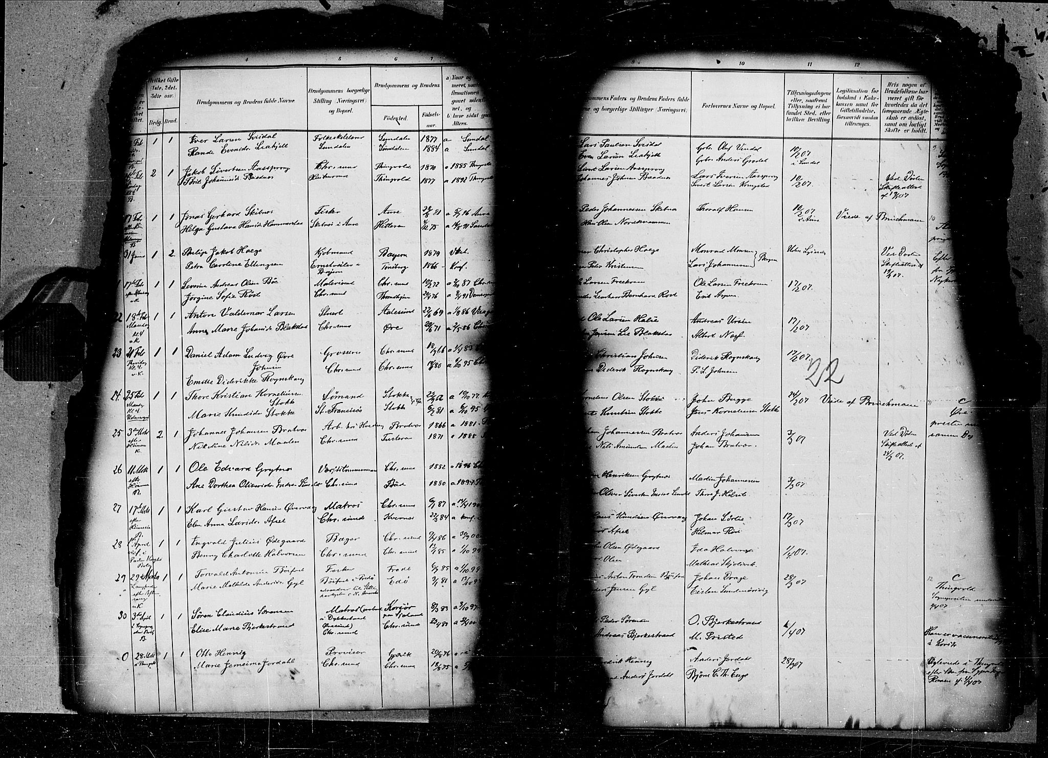 Kristiansund sokneprestkontor, AV/SAT-A-1068/1/I/I1: Parish register (official) no. 6d, 1905-1917, p. 22