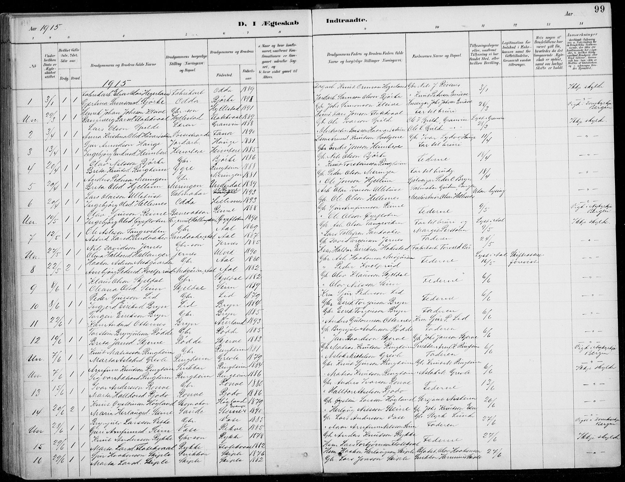 Voss sokneprestembete, SAB/A-79001/H/Haa: Parish register (official) no. C  1, 1887-1915, p. 99
