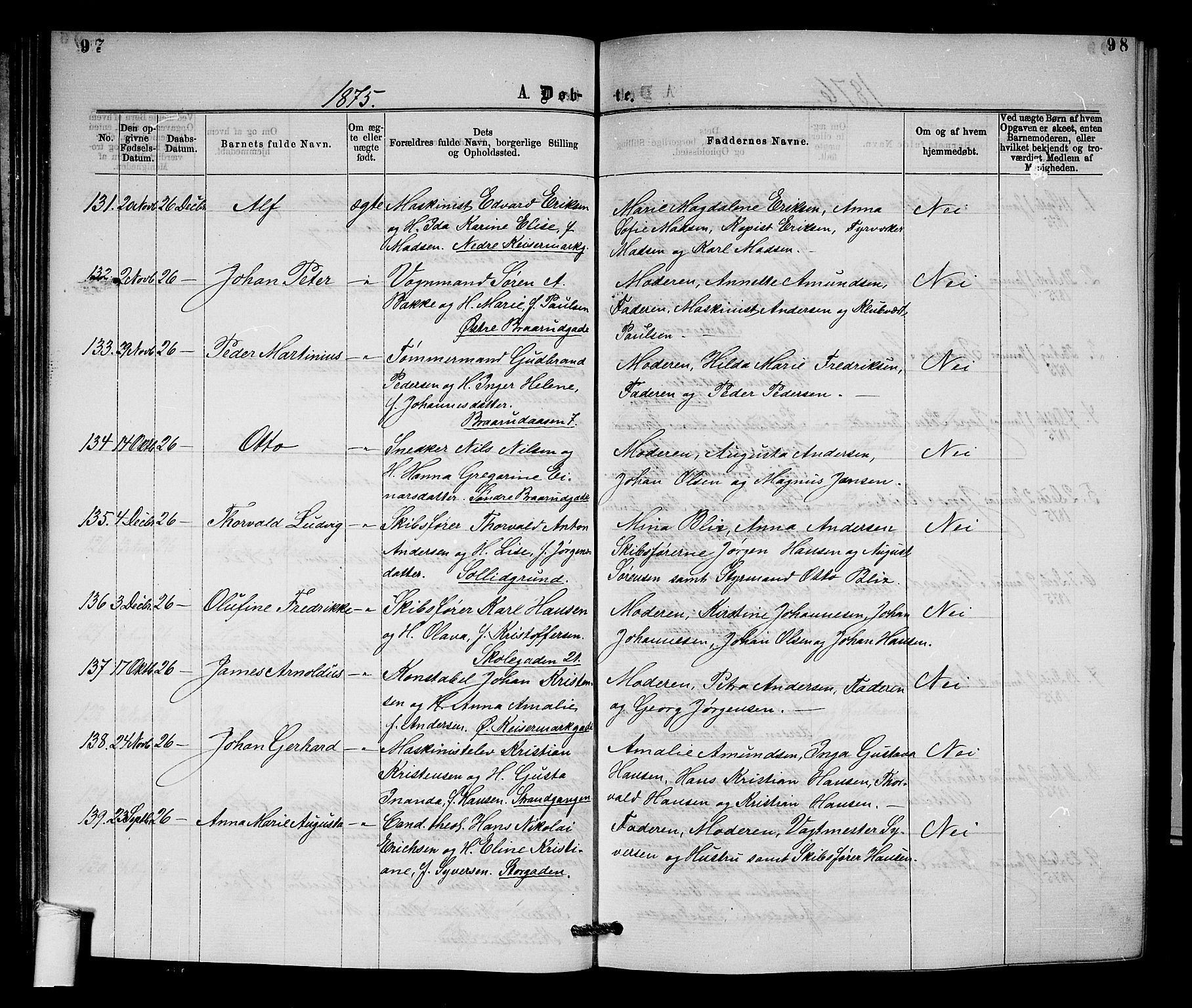 Horten kirkebøker, SAKO/A-348/G/Ga/L0003: Parish register (copy) no. 3, 1872-1877, p. 97-98