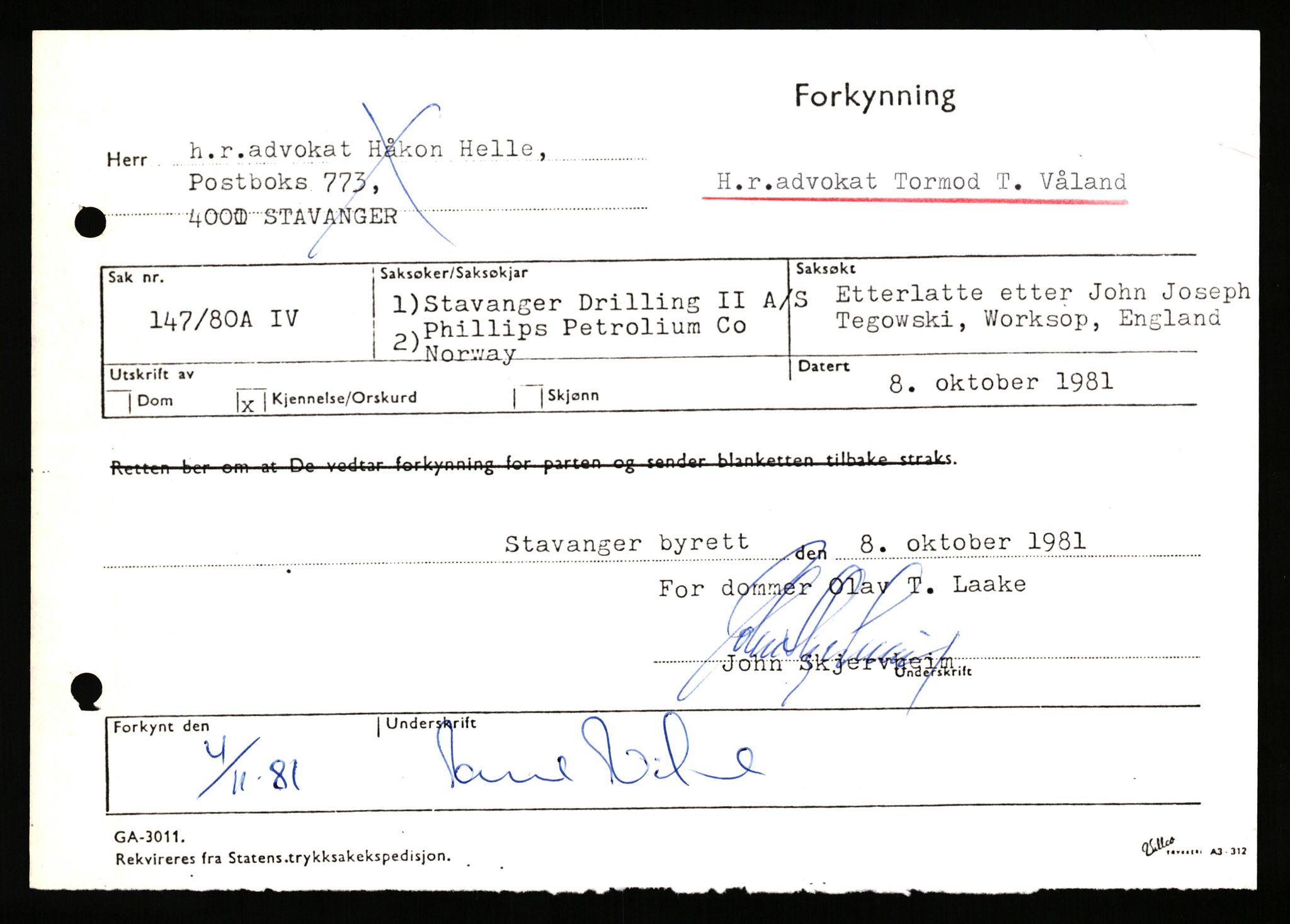 Stavanger byrett, SAST/A-100455/003/F/Fh/Fhb/L0039e: A IV sak nr 147, 1980, p. 145