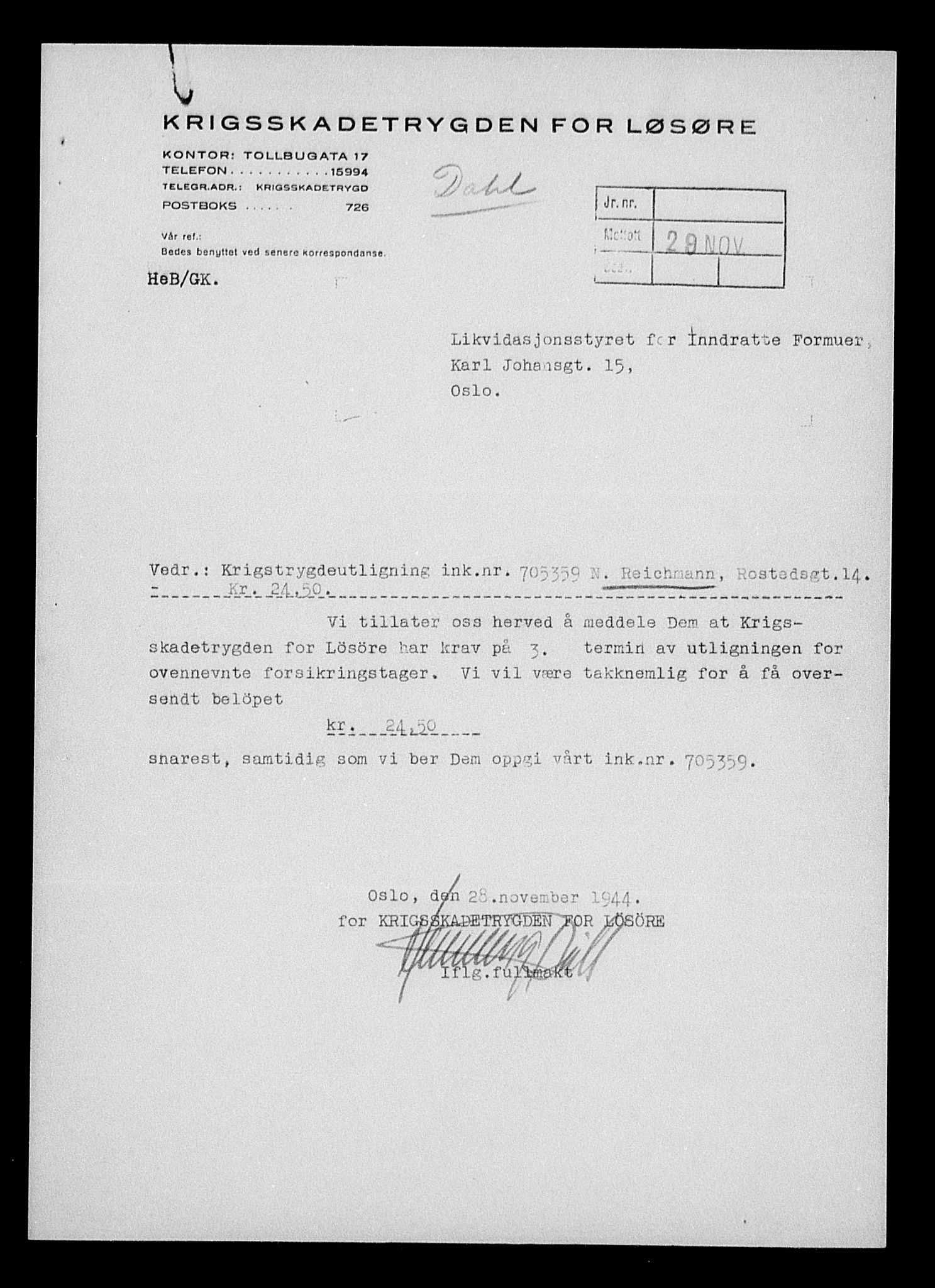 Justisdepartementet, Tilbakeføringskontoret for inndratte formuer, AV/RA-S-1564/H/Hc/Hcc/L0972: --, 1945-1947, p. 503