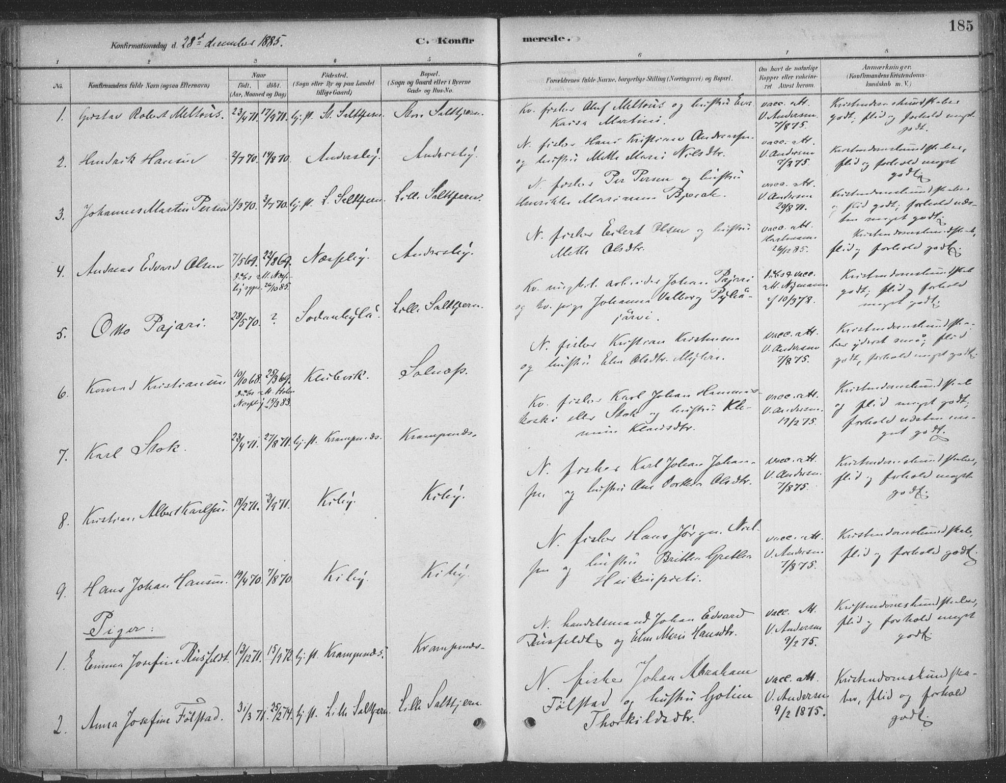 Vadsø sokneprestkontor, SATØ/S-1325/H/Ha/L0009kirke: Parish register (official) no. 9, 1881-1917, p. 185