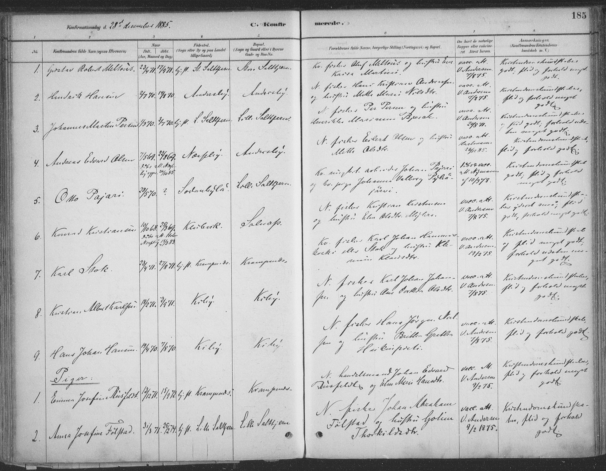 Vadsø sokneprestkontor, AV/SATØ-S-1325/H/Ha/L0009kirke: Parish register (official) no. 9, 1881-1917, p. 185