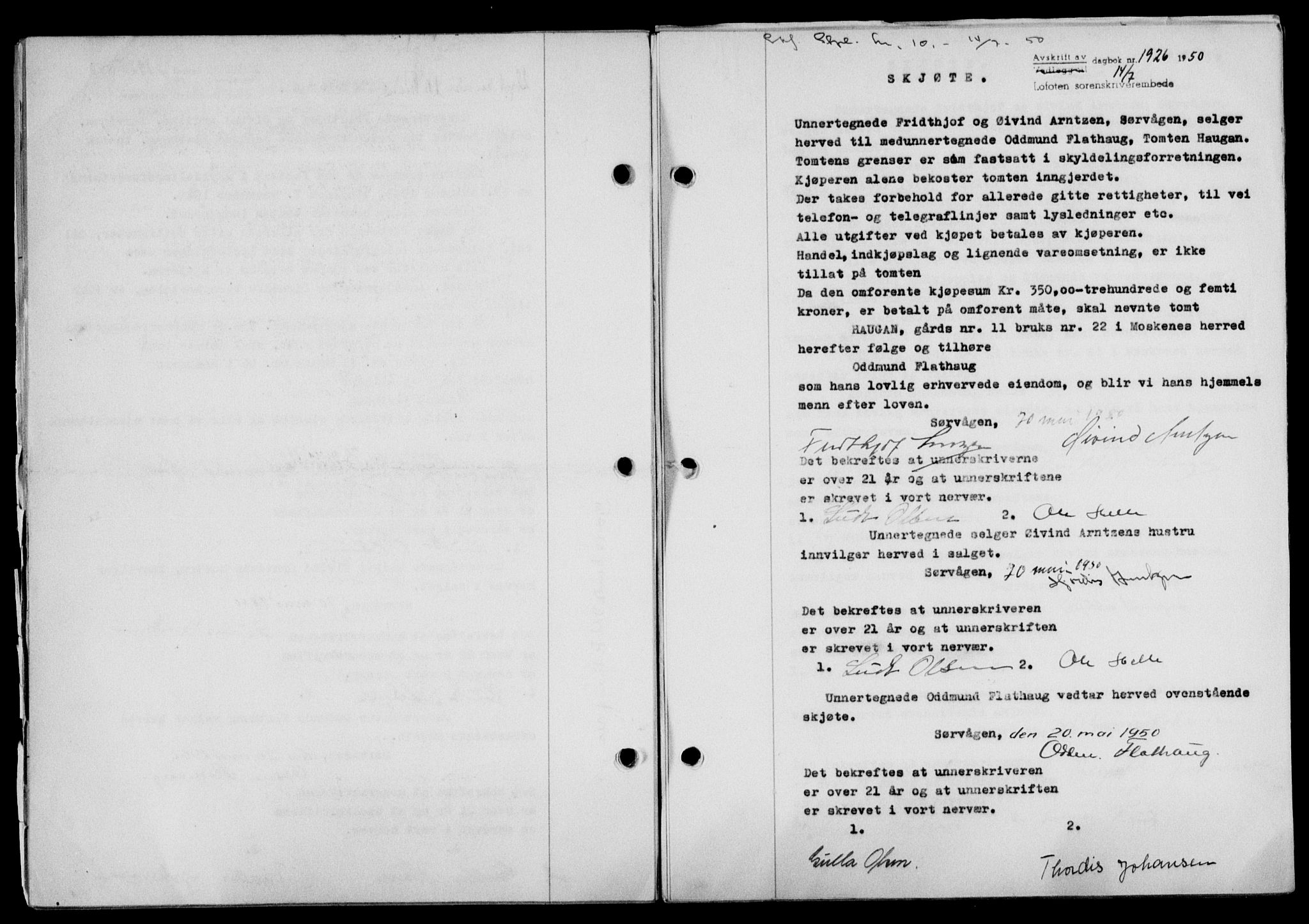Lofoten sorenskriveri, SAT/A-0017/1/2/2C/L0024a: Mortgage book no. 24a, 1950-1950, Diary no: : 1926/1950