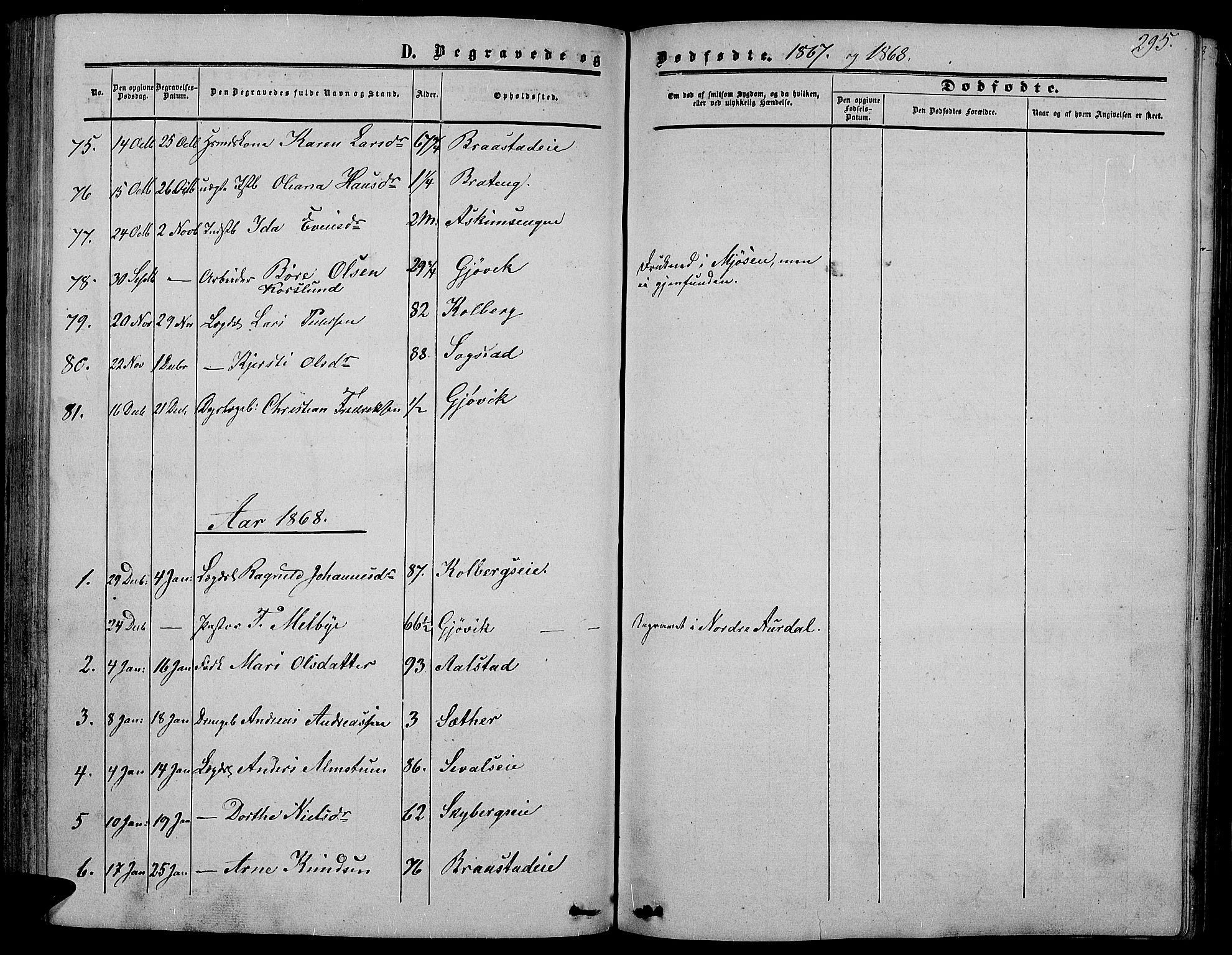 Vardal prestekontor, SAH/PREST-100/H/Ha/Hab/L0005: Parish register (copy) no. 5, 1854-1868, p. 295
