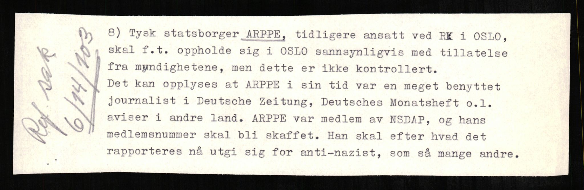 Forsvaret, Forsvarets overkommando II, RA/RAFA-3915/D/Db/L0001: CI Questionaires. Tyske okkupasjonsstyrker i Norge. Tyskere., 1945-1946, p. 362
