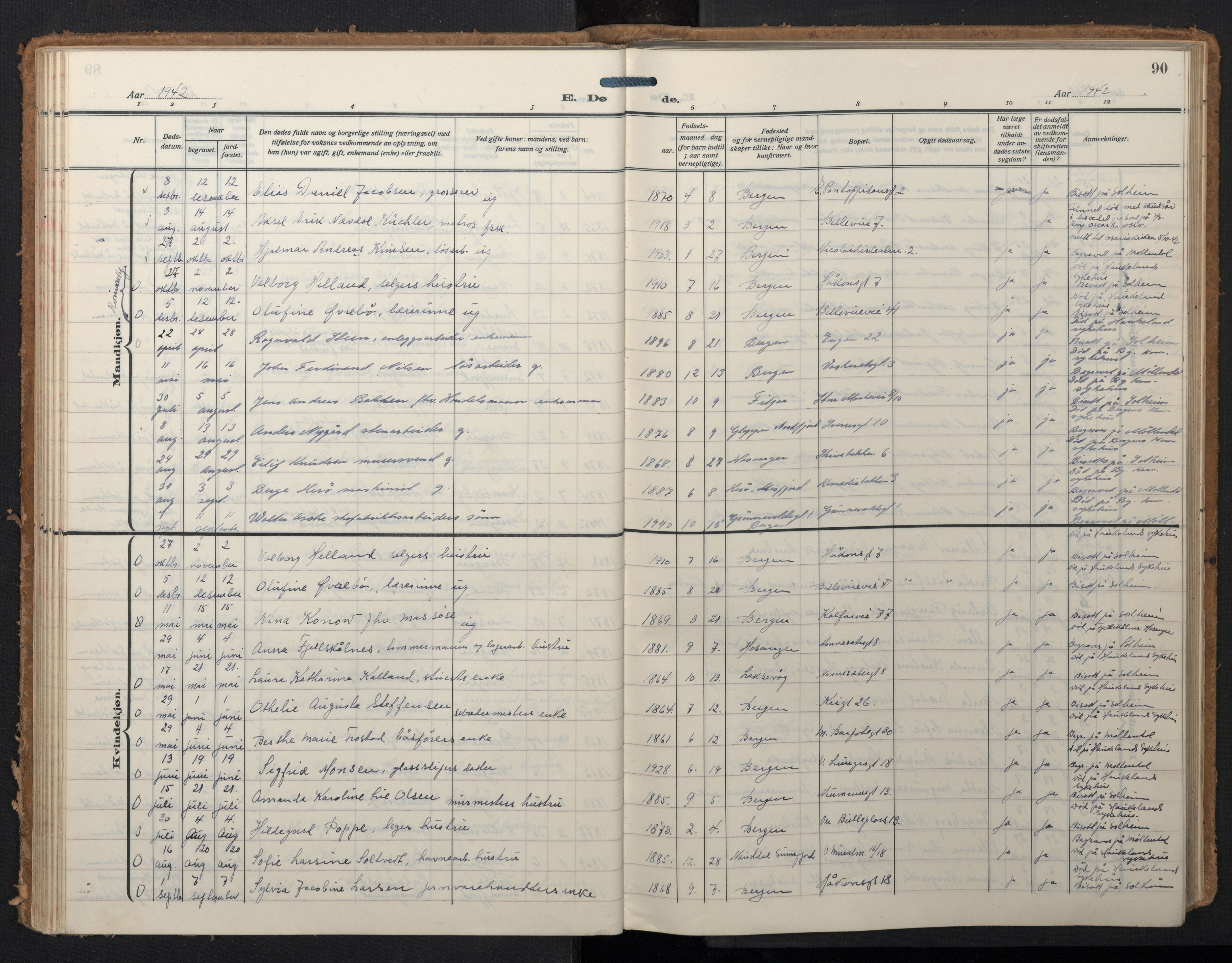 Domkirken sokneprestembete, AV/SAB-A-74801/H/Hab/L0043: Parish register (copy) no. E 7, 1929-1965, p. 89b-90a