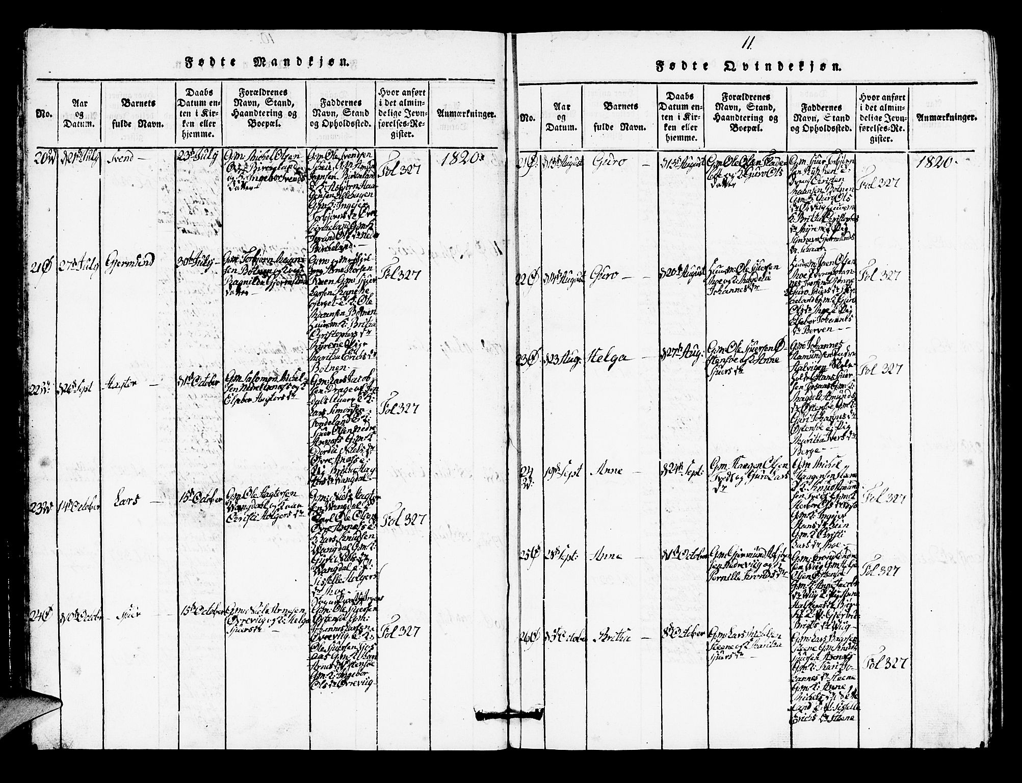 Kvam sokneprestembete, AV/SAB-A-76201/H/Hab: Parish register (copy) no. A 1, 1818-1832, p. 11