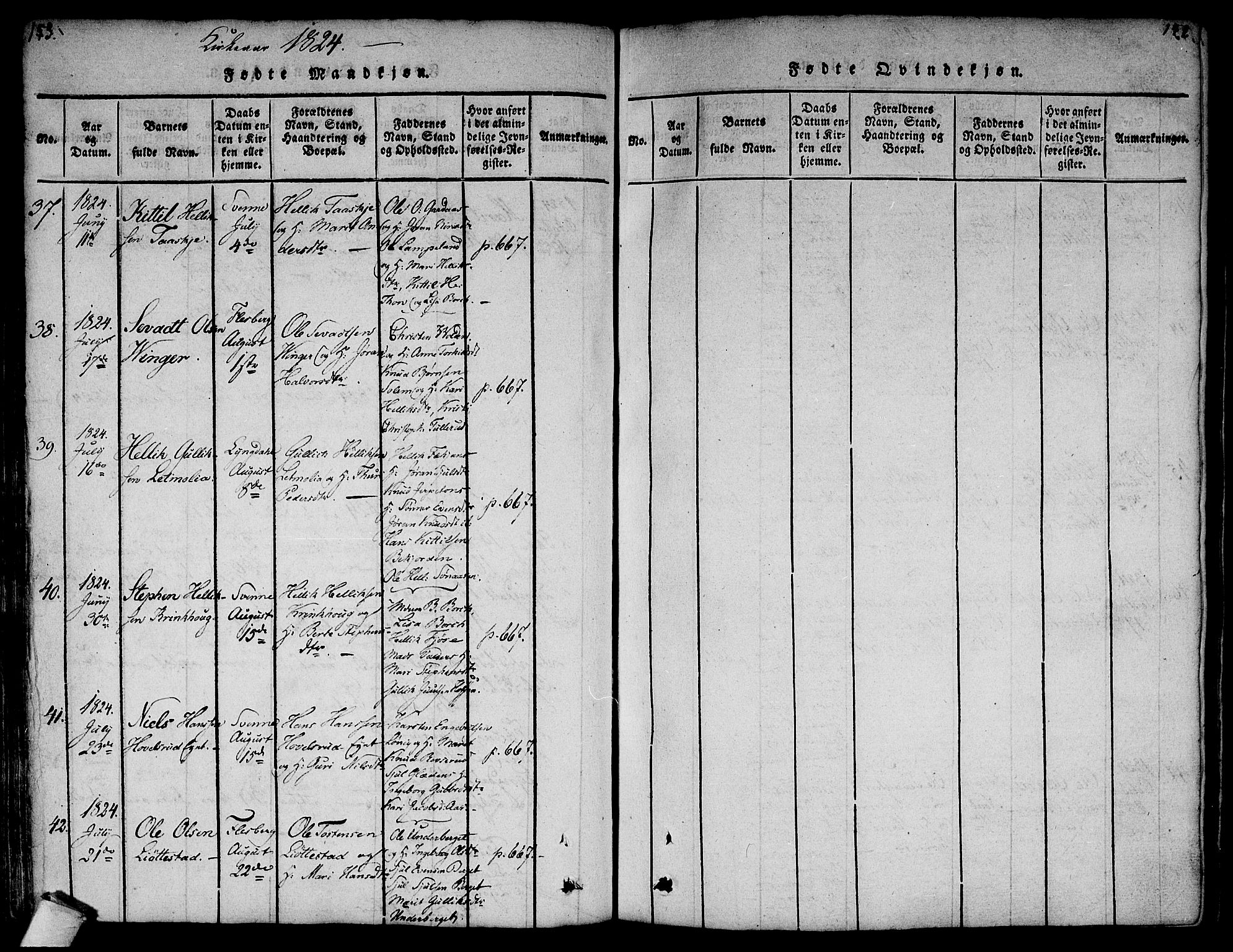 Flesberg kirkebøker, SAKO/A-18/F/Fa/L0005: Parish register (official) no. I 5, 1816-1834, p. 153-154