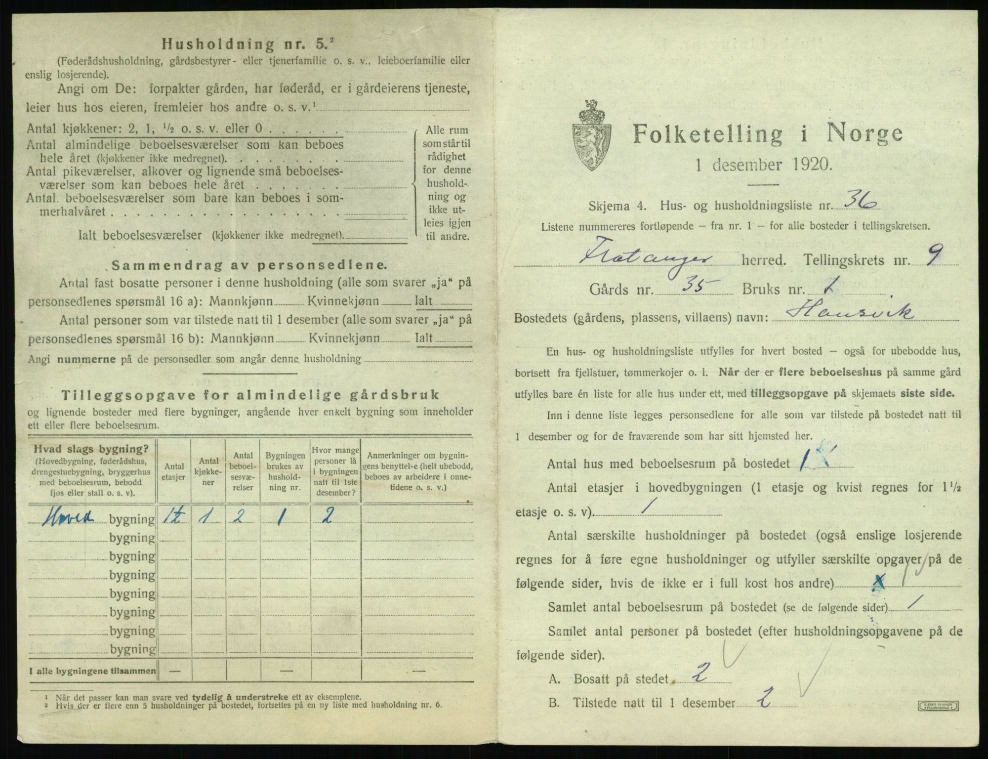 SAT, 1920 census for Flatanger, 1920, p. 682