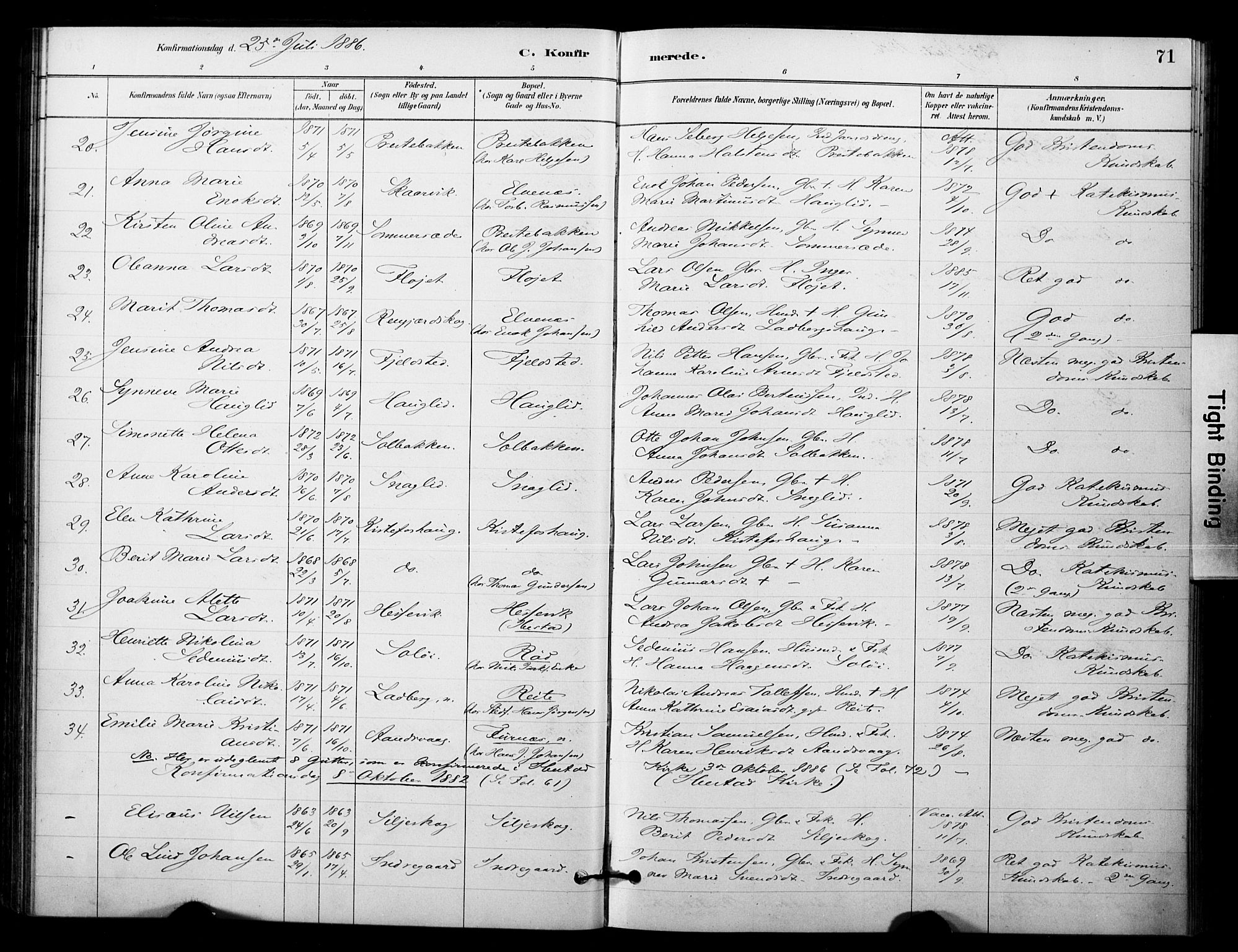 Ibestad sokneprestembete, AV/SATØ-S-0077/H/Ha/Haa/L0014kirke: Parish register (official) no. 14, 1880-1887, p. 71