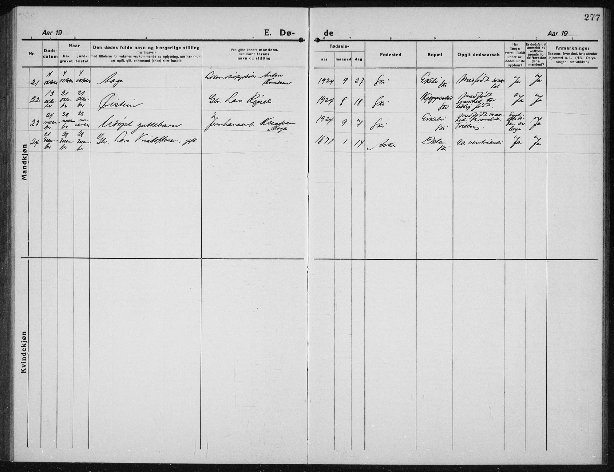 Kråkstad prestekontor Kirkebøker, AV/SAO-A-10125a/G/Gb/L0002: Parish register (copy) no. II 2, 1921-1941, p. 277