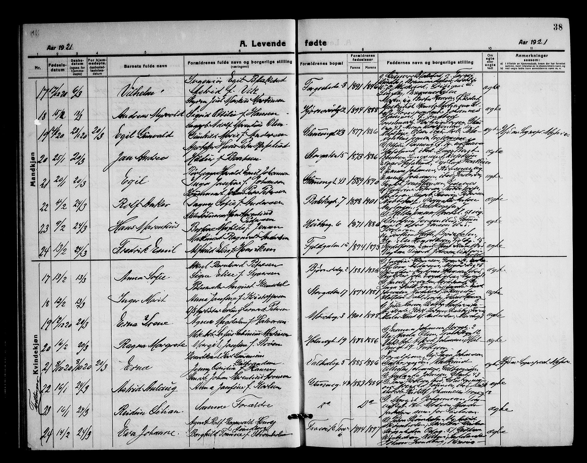 Fredrikstad domkirkes prestekontor Kirkebøker, AV/SAO-A-10906/G/Ga/L0005: Parish register (copy) no. 5, 1918-1948, p. 38