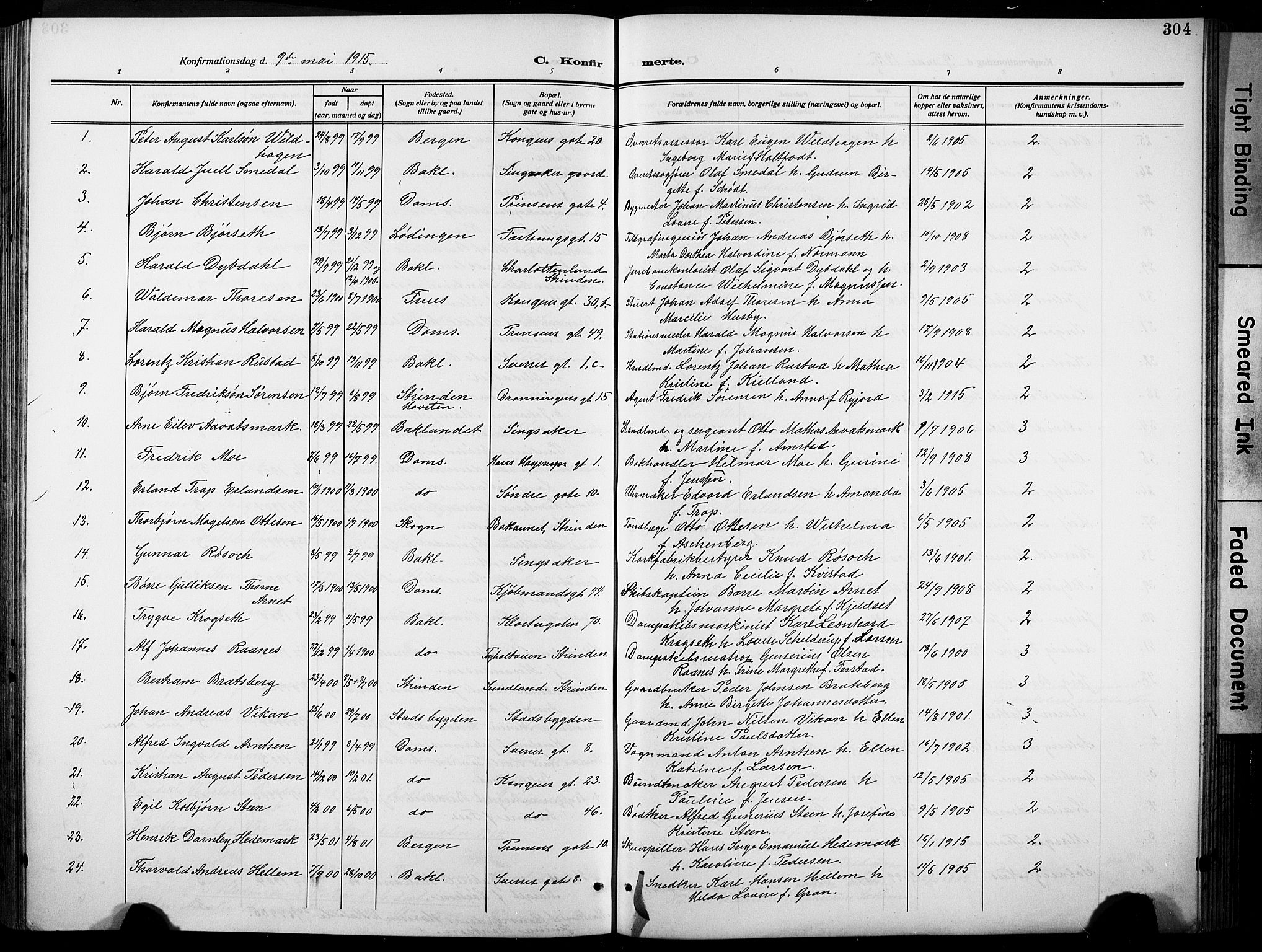 Ministerialprotokoller, klokkerbøker og fødselsregistre - Sør-Trøndelag, SAT/A-1456/601/L0096: Parish register (copy) no. 601C14, 1911-1931, p. 304