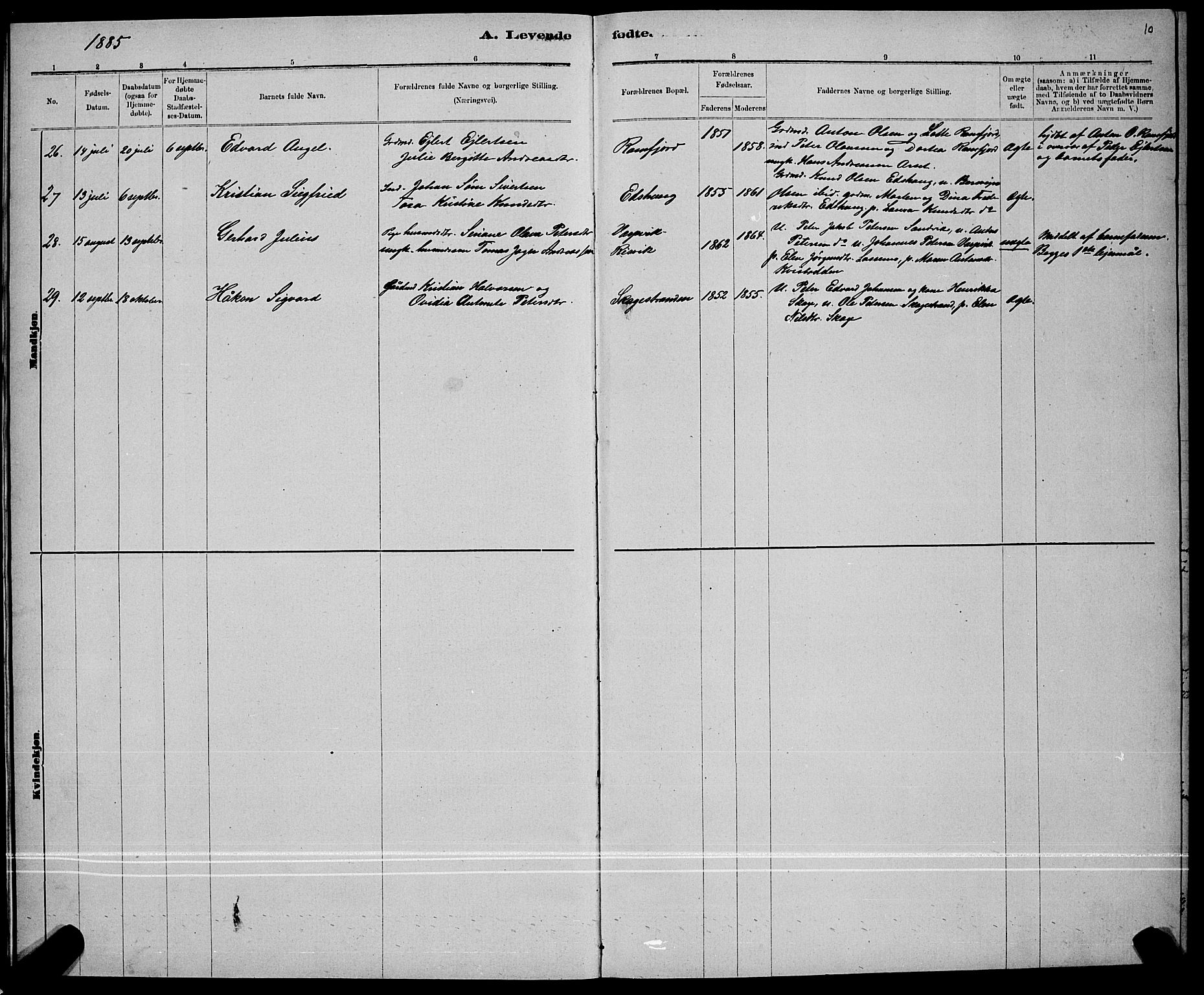 Ministerialprotokoller, klokkerbøker og fødselsregistre - Nord-Trøndelag, AV/SAT-A-1458/780/L0651: Parish register (copy) no. 780C03, 1884-1898, p. 10