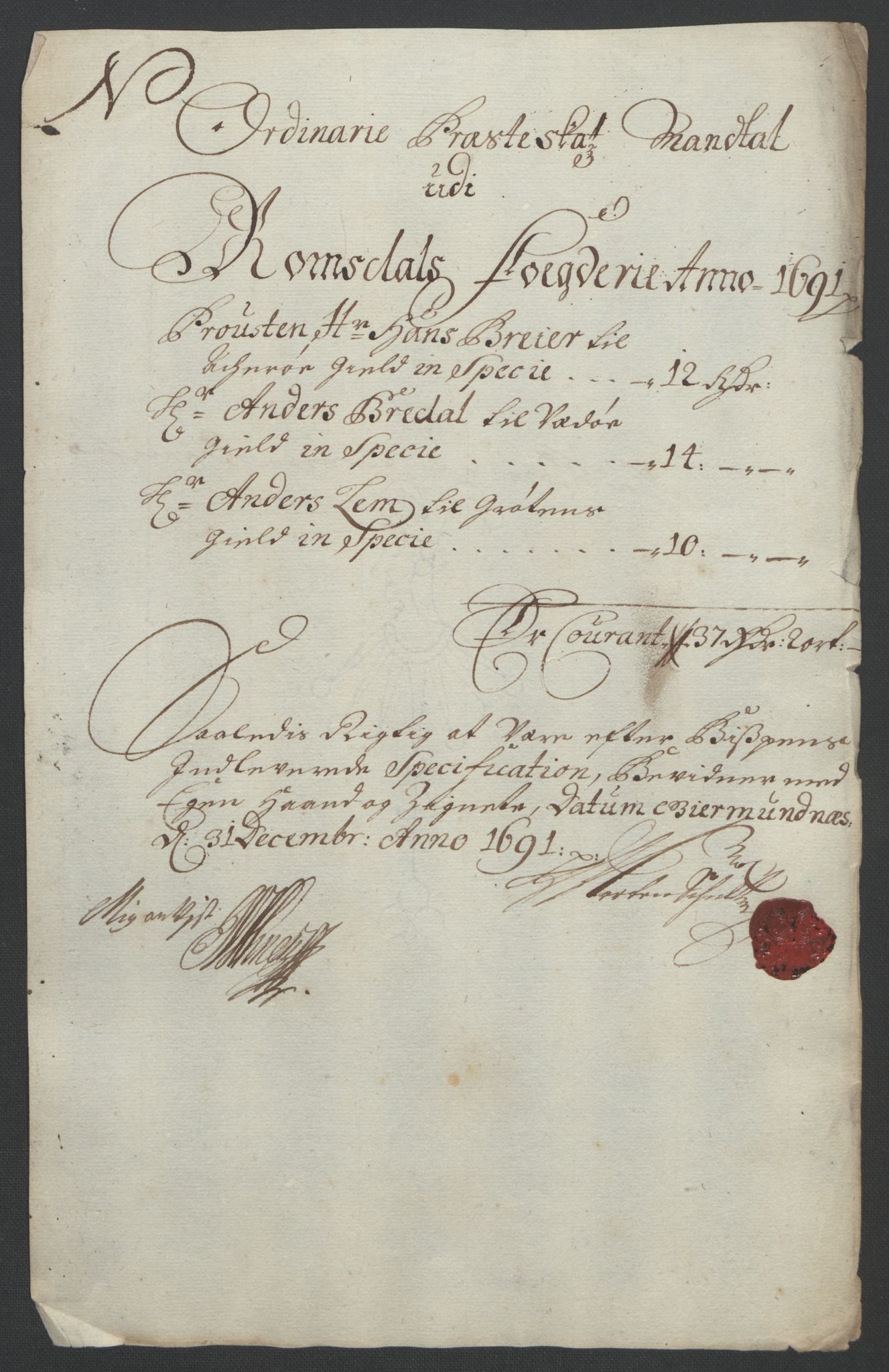 Rentekammeret inntil 1814, Reviderte regnskaper, Fogderegnskap, RA/EA-4092/R55/L3649: Fogderegnskap Romsdal, 1690-1691, p. 332