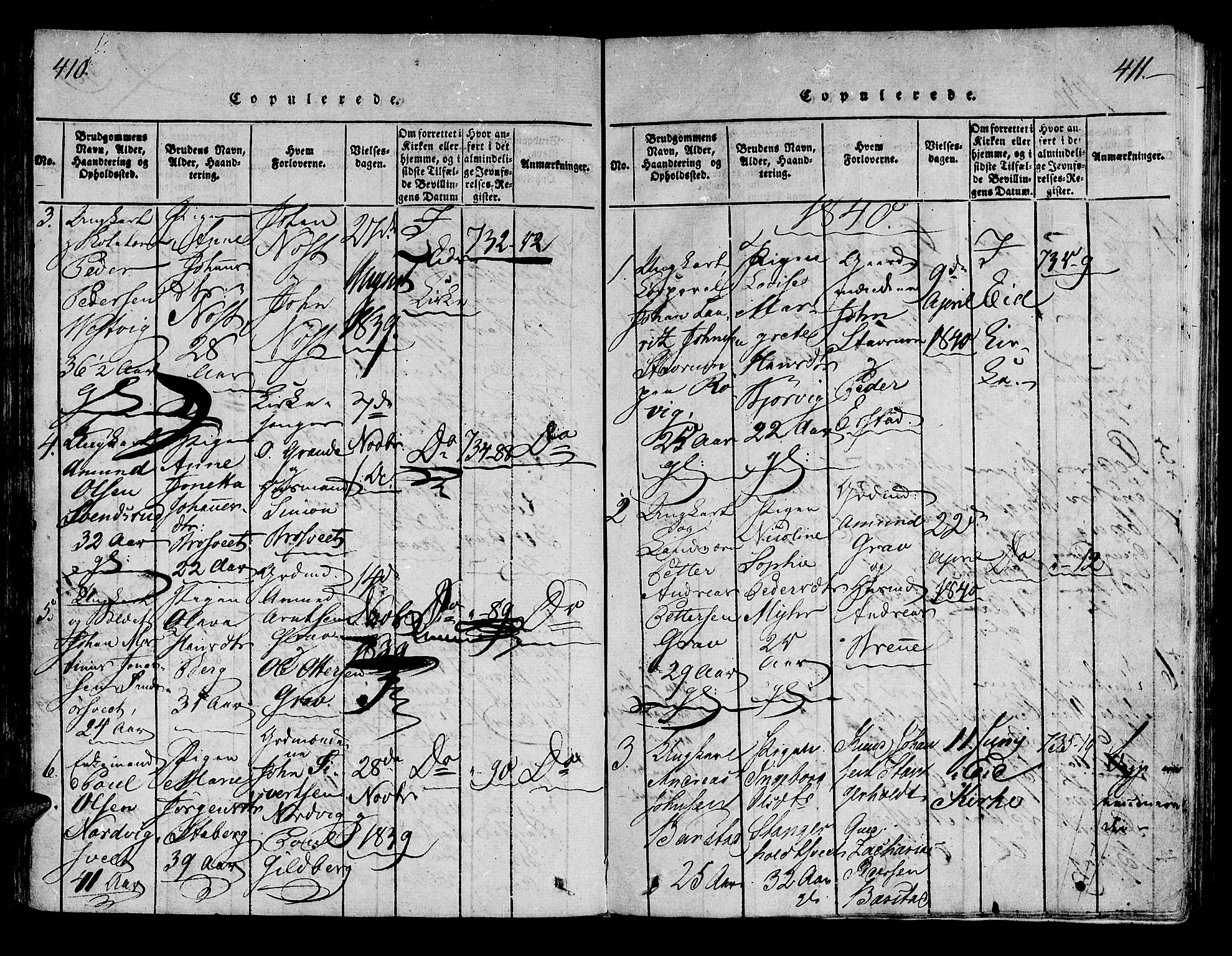 Ministerialprotokoller, klokkerbøker og fødselsregistre - Nord-Trøndelag, SAT/A-1458/722/L0217: Parish register (official) no. 722A04, 1817-1842, p. 410-411