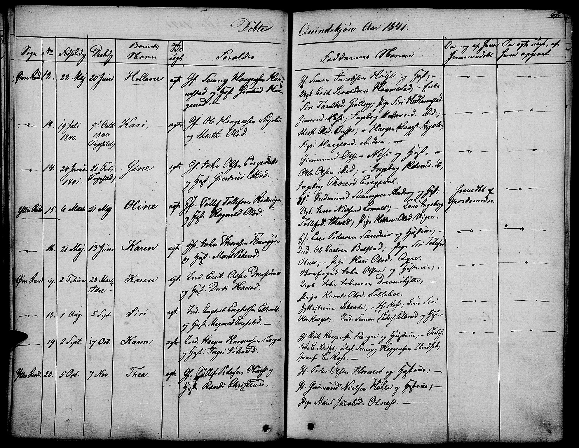 Rendalen prestekontor, SAH/PREST-054/H/Ha/Haa/L0004: Parish register (official) no. 4, 1829-1852, p. 67
