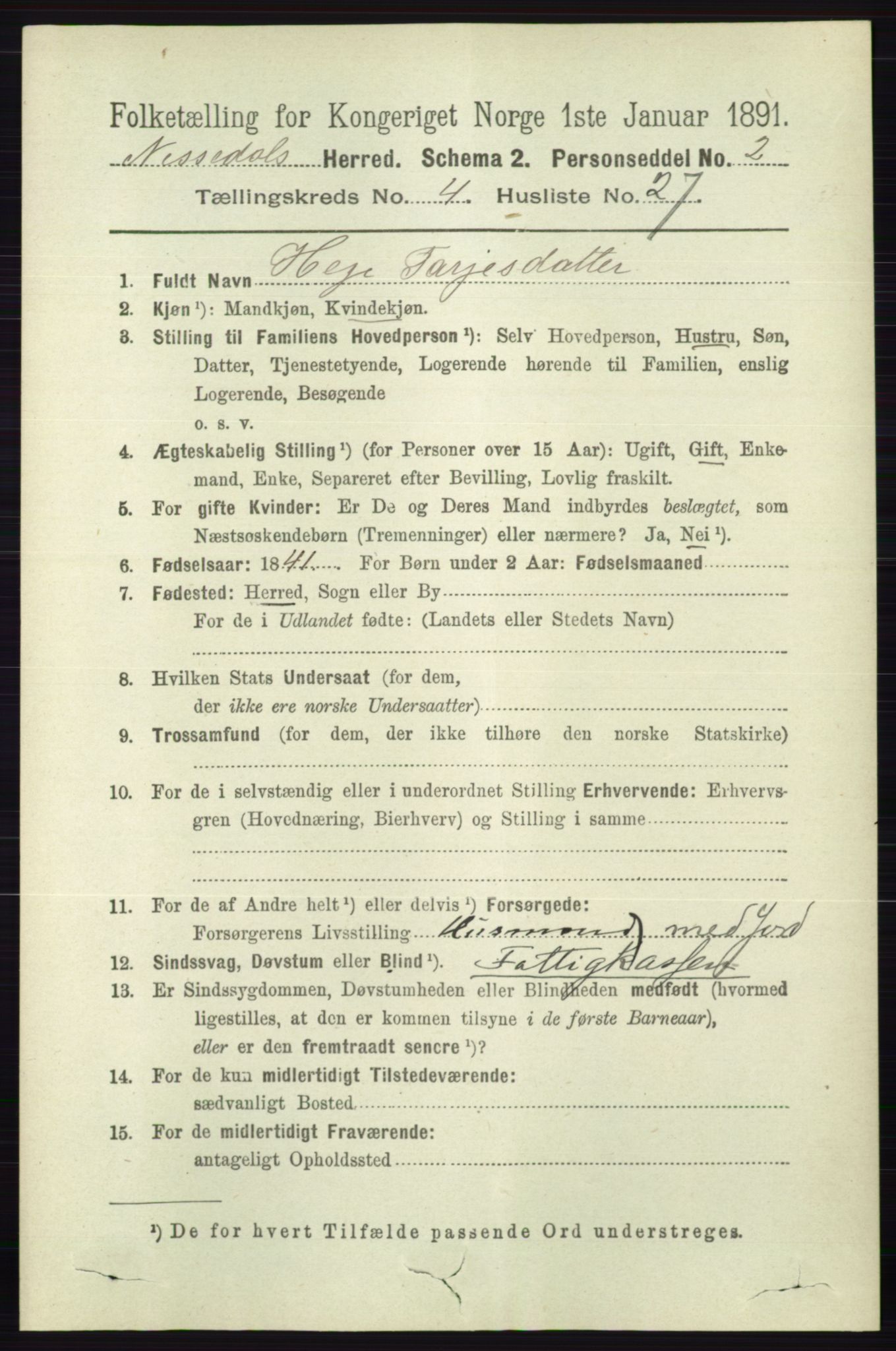 RA, 1891 census for 0830 Nissedal, 1891, p. 1047