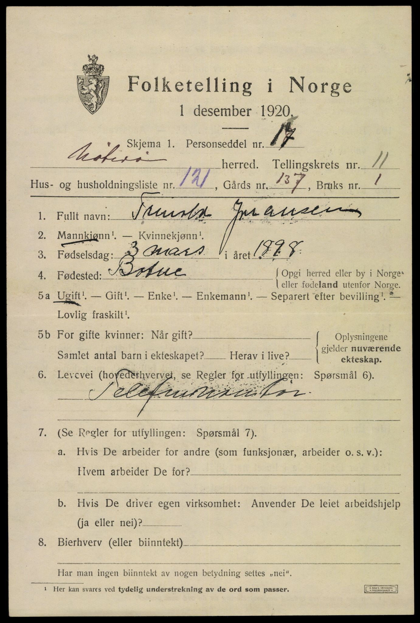 SAKO, 1920 census for Nøtterøy, 1920, p. 14699