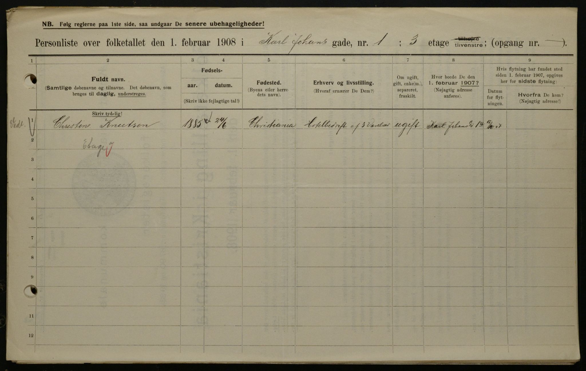 OBA, Municipal Census 1908 for Kristiania, 1908, p. 43538