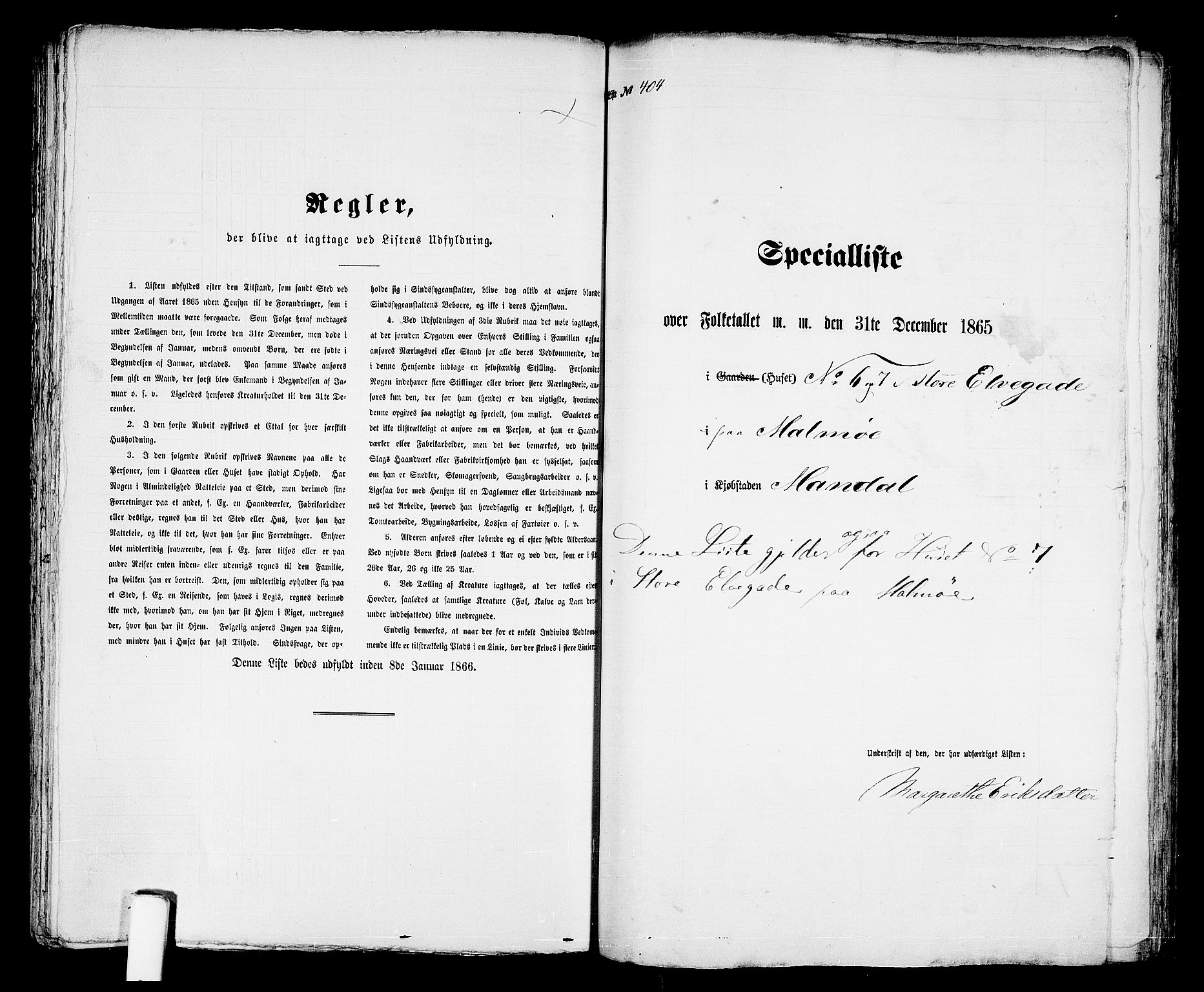 RA, 1865 census for Mandal/Mandal, 1865, p. 816