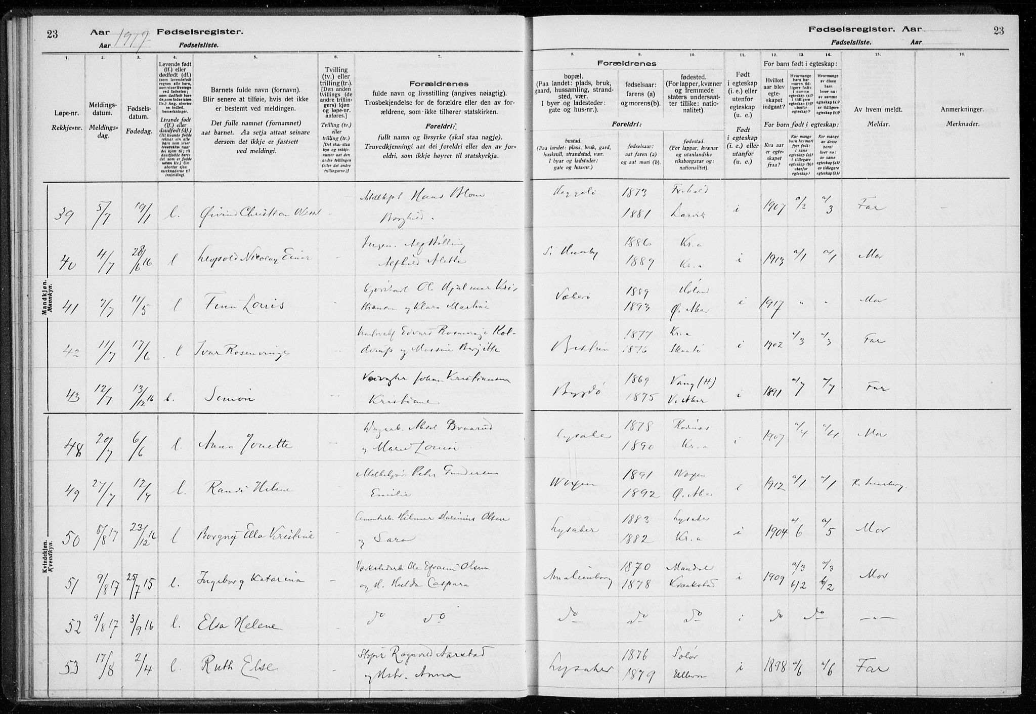 Ullern prestekontor Kirkebøker, SAO/A-10740/J/L0001: Birth register no. 1, 1916-1928, p. 23
