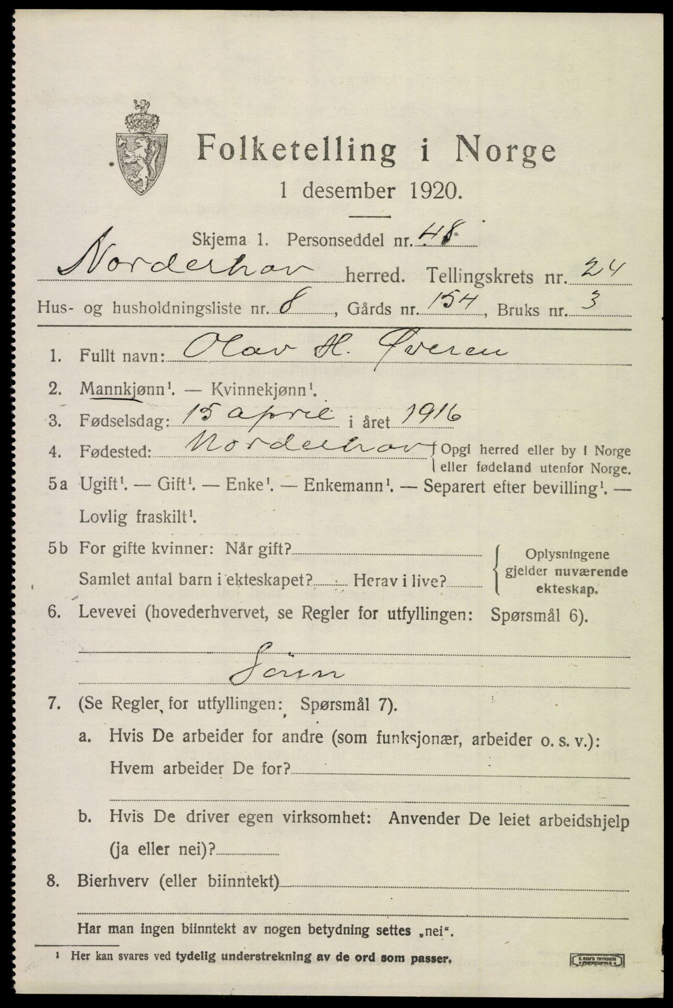 SAKO, 1920 census for Norderhov, 1920, p. 23540