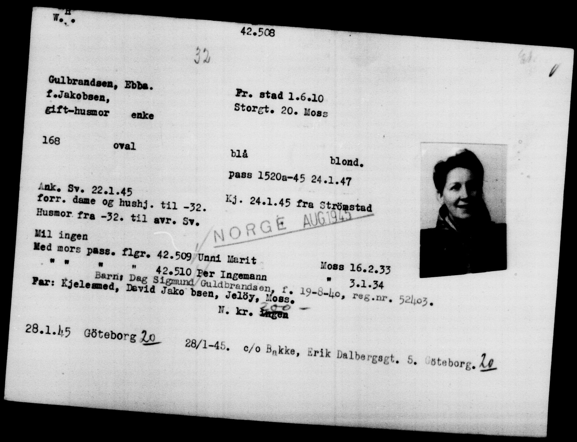 Utenriksstasjonene, Legasjonen i Stockholm, Flyktningkontoret, AV/RA-S-6753/V/Va/L0016: Kjesäterkartoteket, flyktninger med registreringsnr. 40700-43479, 1940-1945, p. 1878