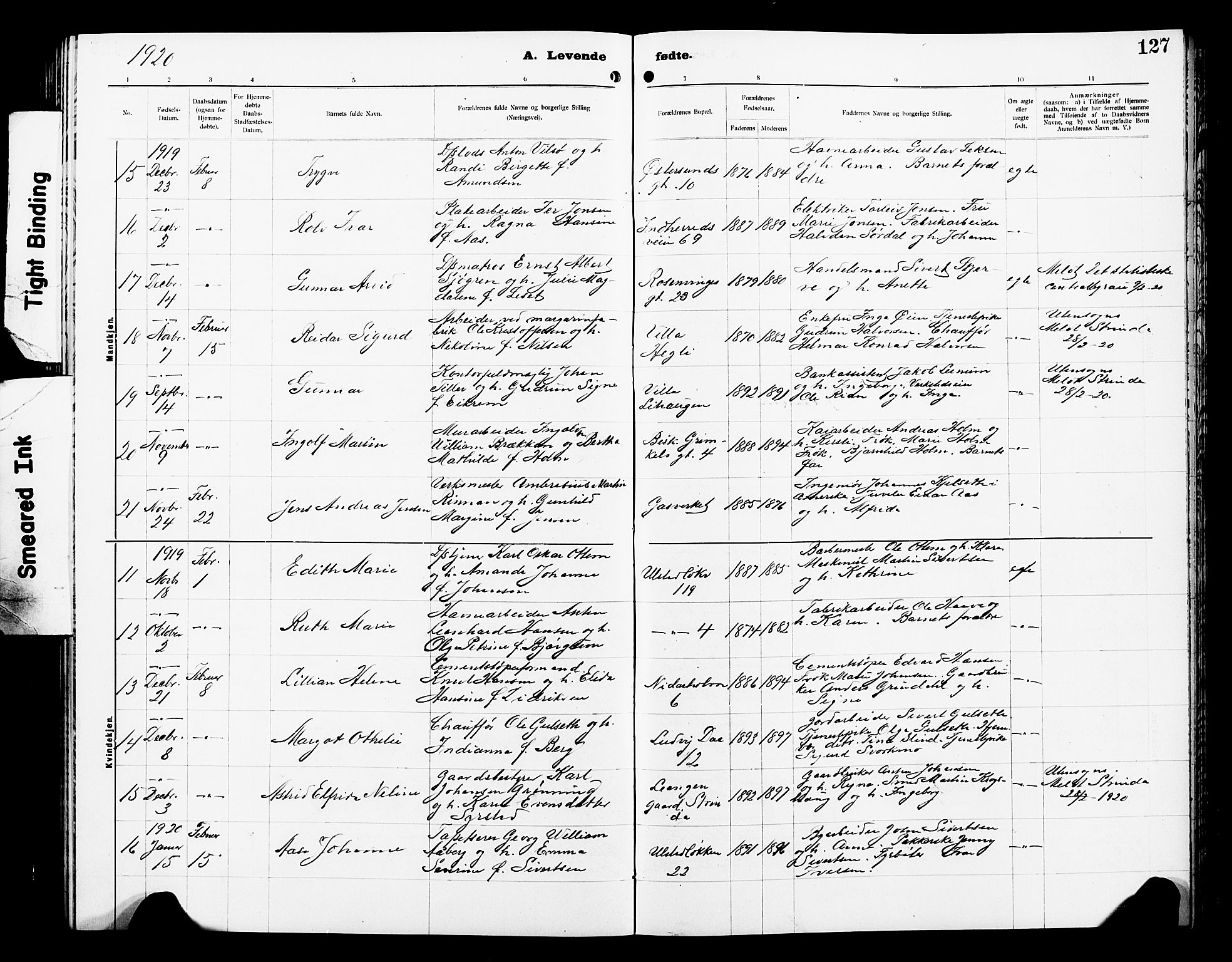 Ministerialprotokoller, klokkerbøker og fødselsregistre - Sør-Trøndelag, SAT/A-1456/605/L0256: Parish register (copy) no. 605C03, 1916-1920, p. 127