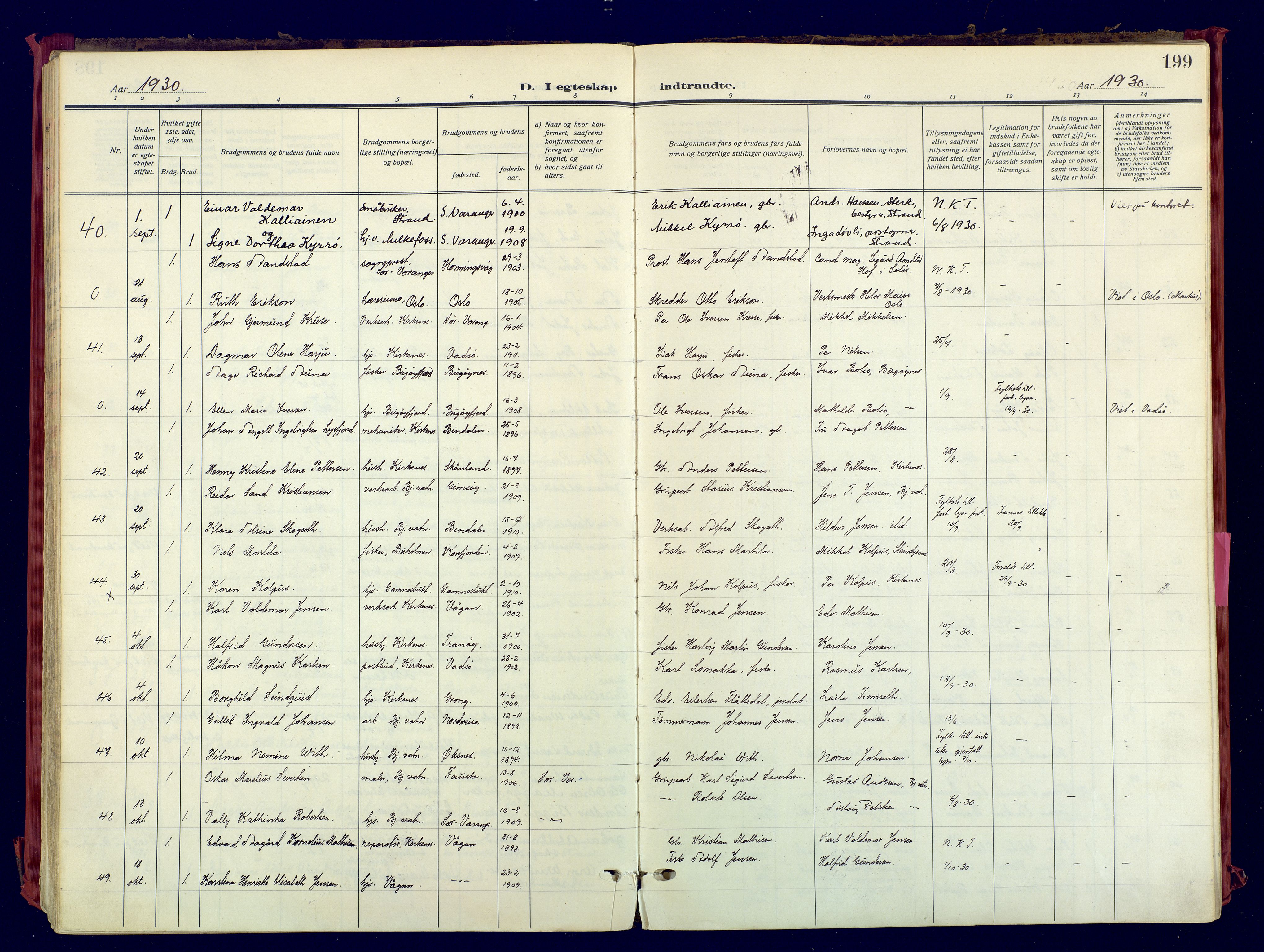 Sør-Varanger sokneprestkontor, AV/SATØ-S-1331/H/Ha/L0007kirke: Parish register (official) no. 7, 1927-1937, p. 199