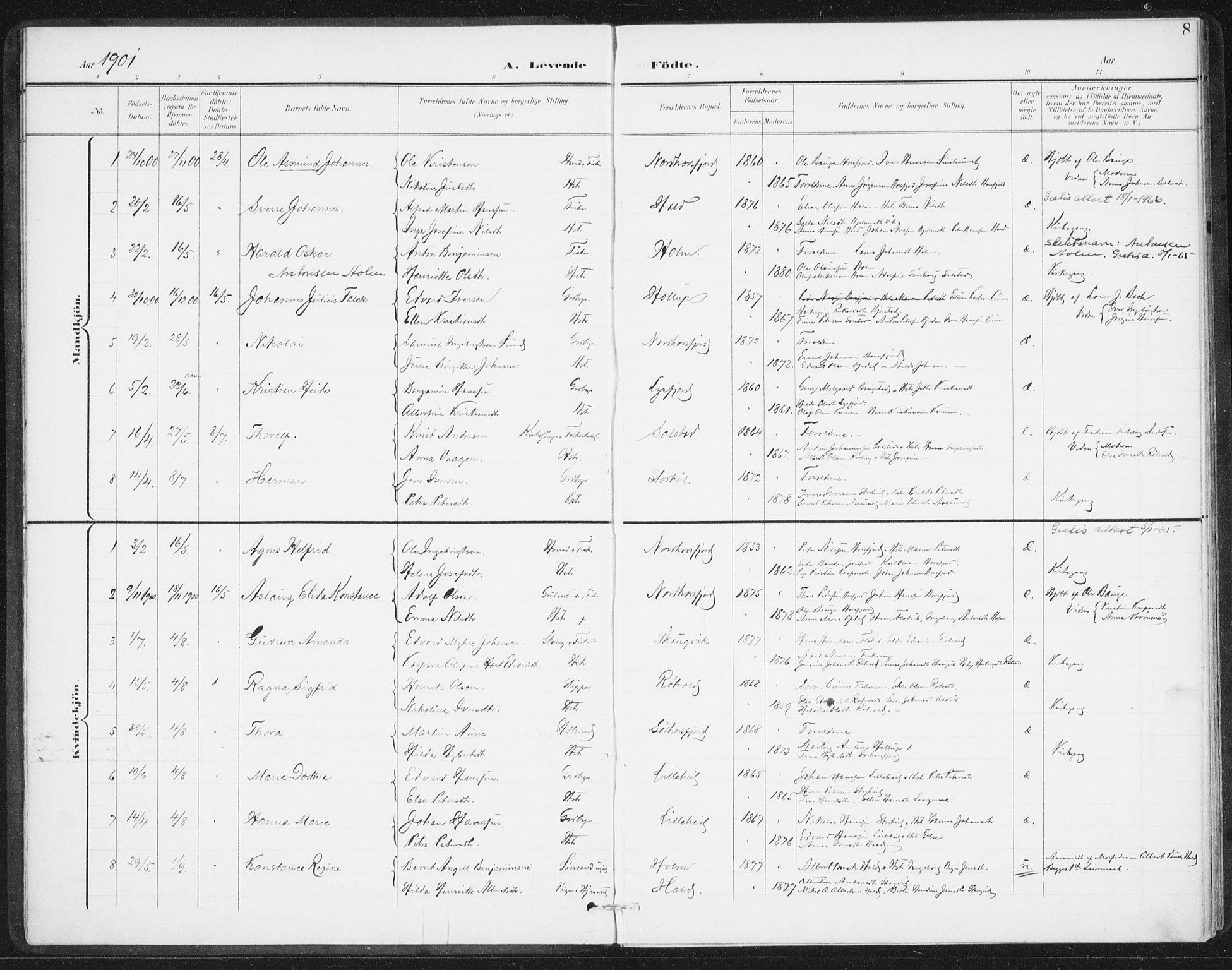 Ministerialprotokoller, klokkerbøker og fødselsregistre - Nordland, AV/SAT-A-1459/811/L0167: Parish register (official) no. 811A04, 1899-1913, p. 8