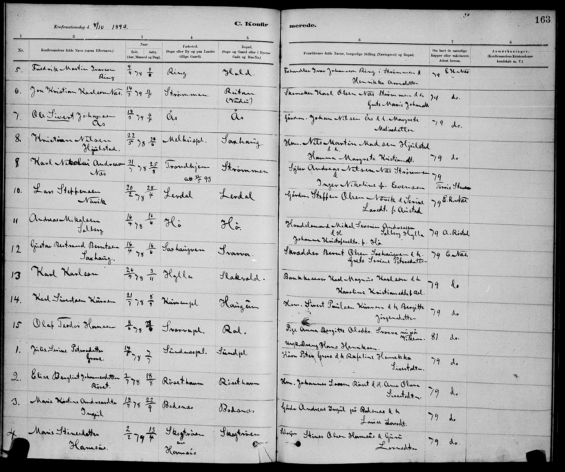 Ministerialprotokoller, klokkerbøker og fødselsregistre - Nord-Trøndelag, SAT/A-1458/730/L0301: Parish register (copy) no. 730C04, 1880-1897, p. 163