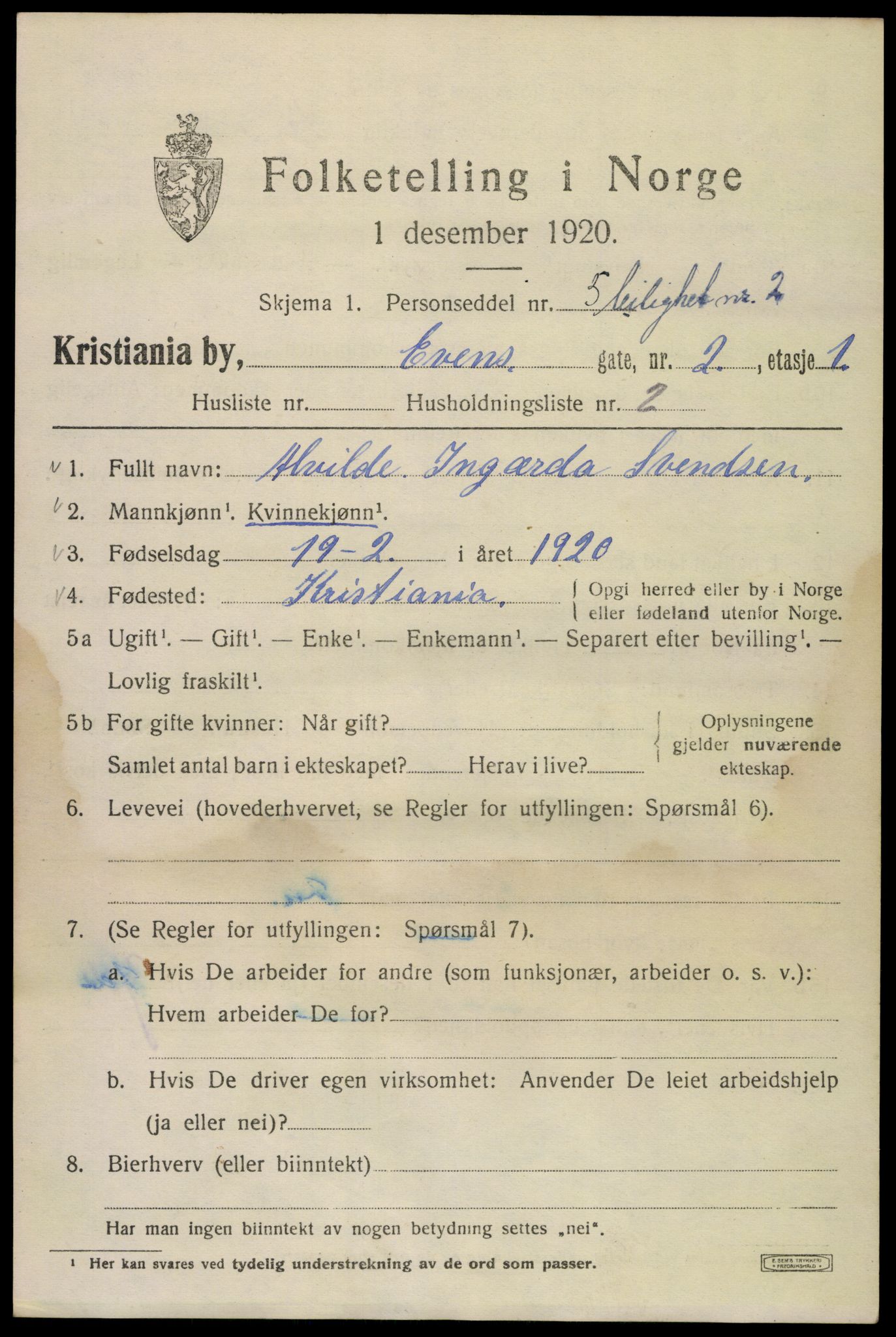 SAO, 1920 census for Kristiania, 1920, p. 224741